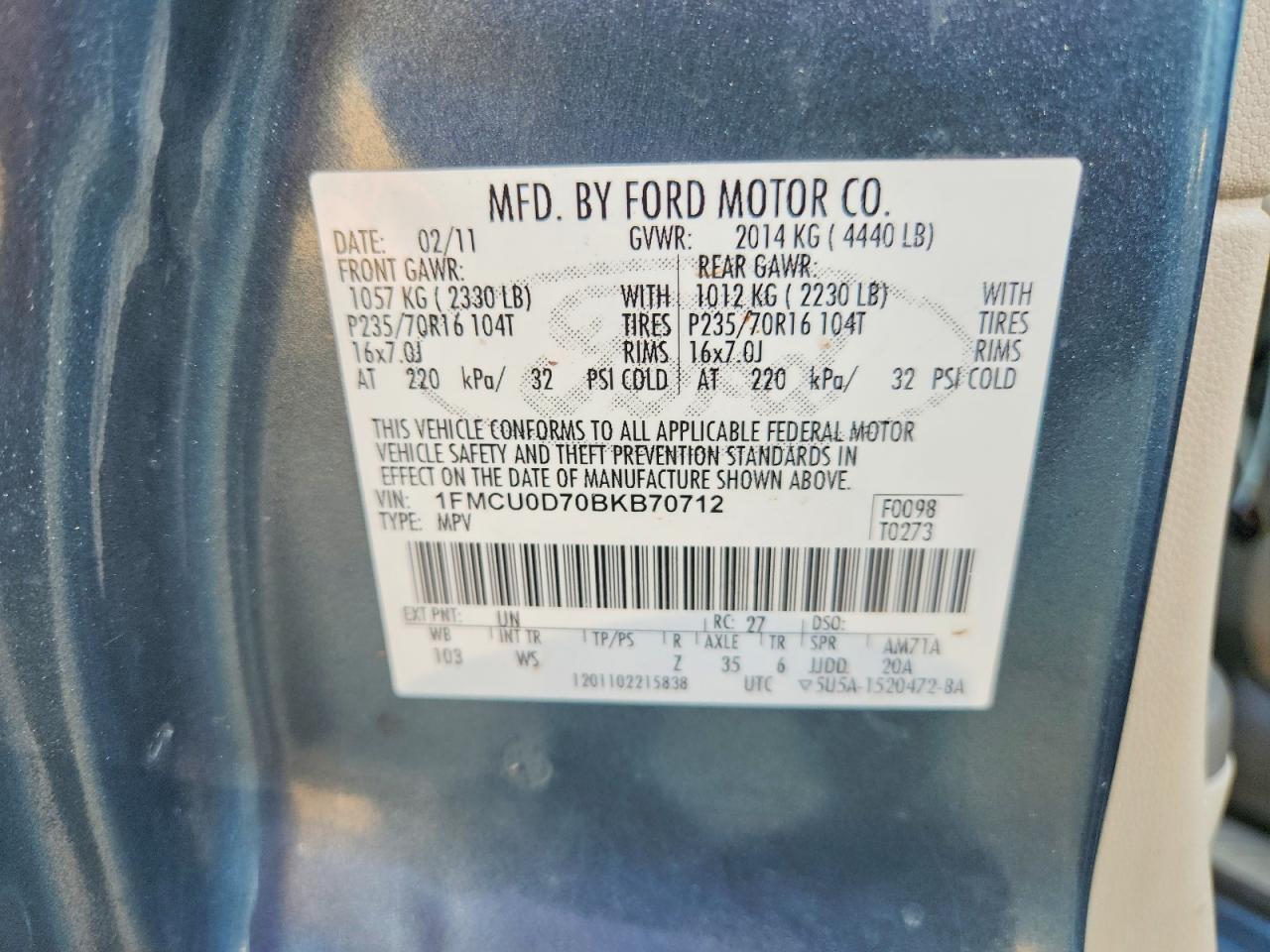 2011 Ford Escape Xlt Blue vin: 1FMCU0D70BKB70712