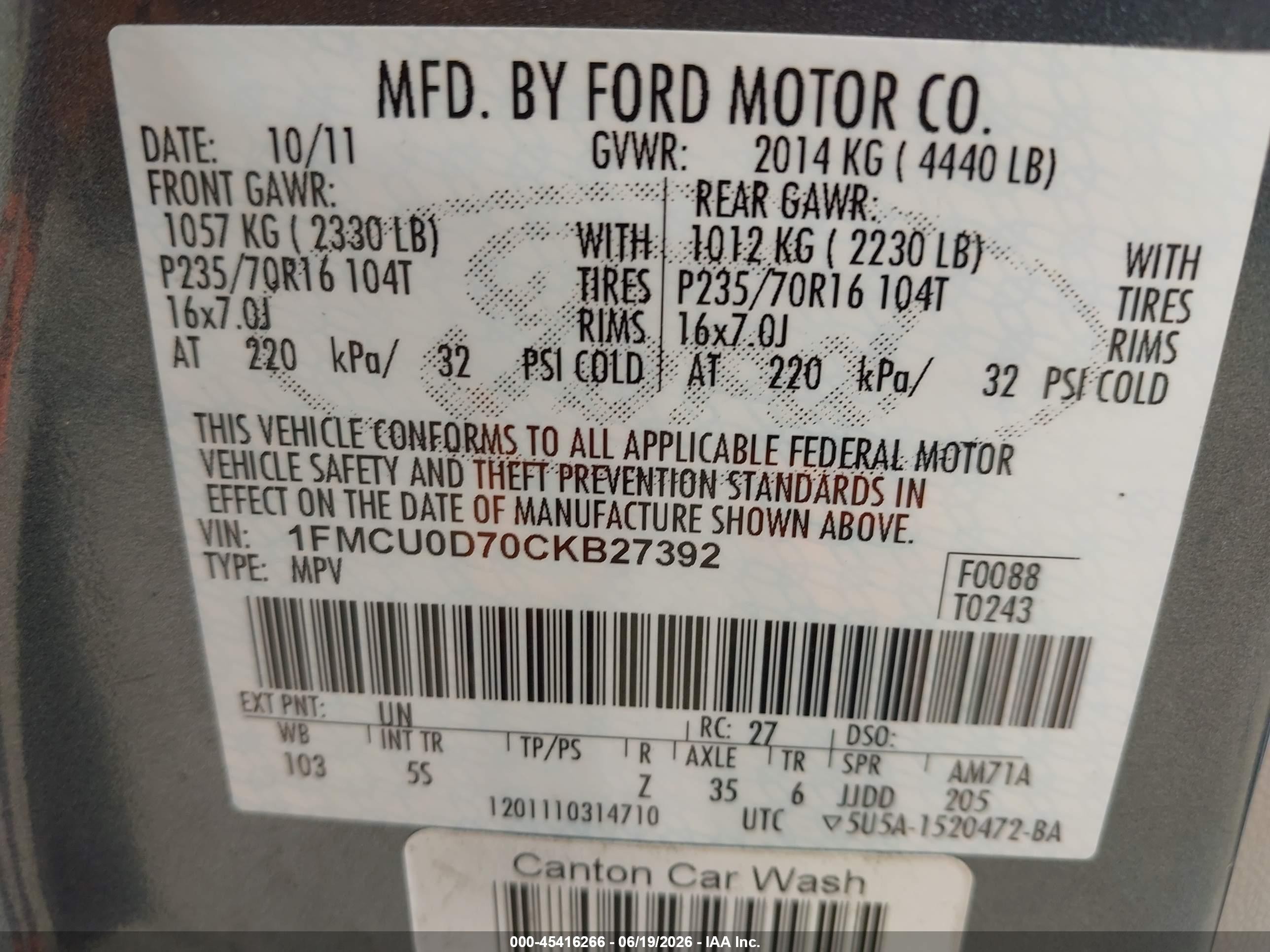 2012 Ford Escape Xlt Blue vin: 1FMCU0D70CKB27392
