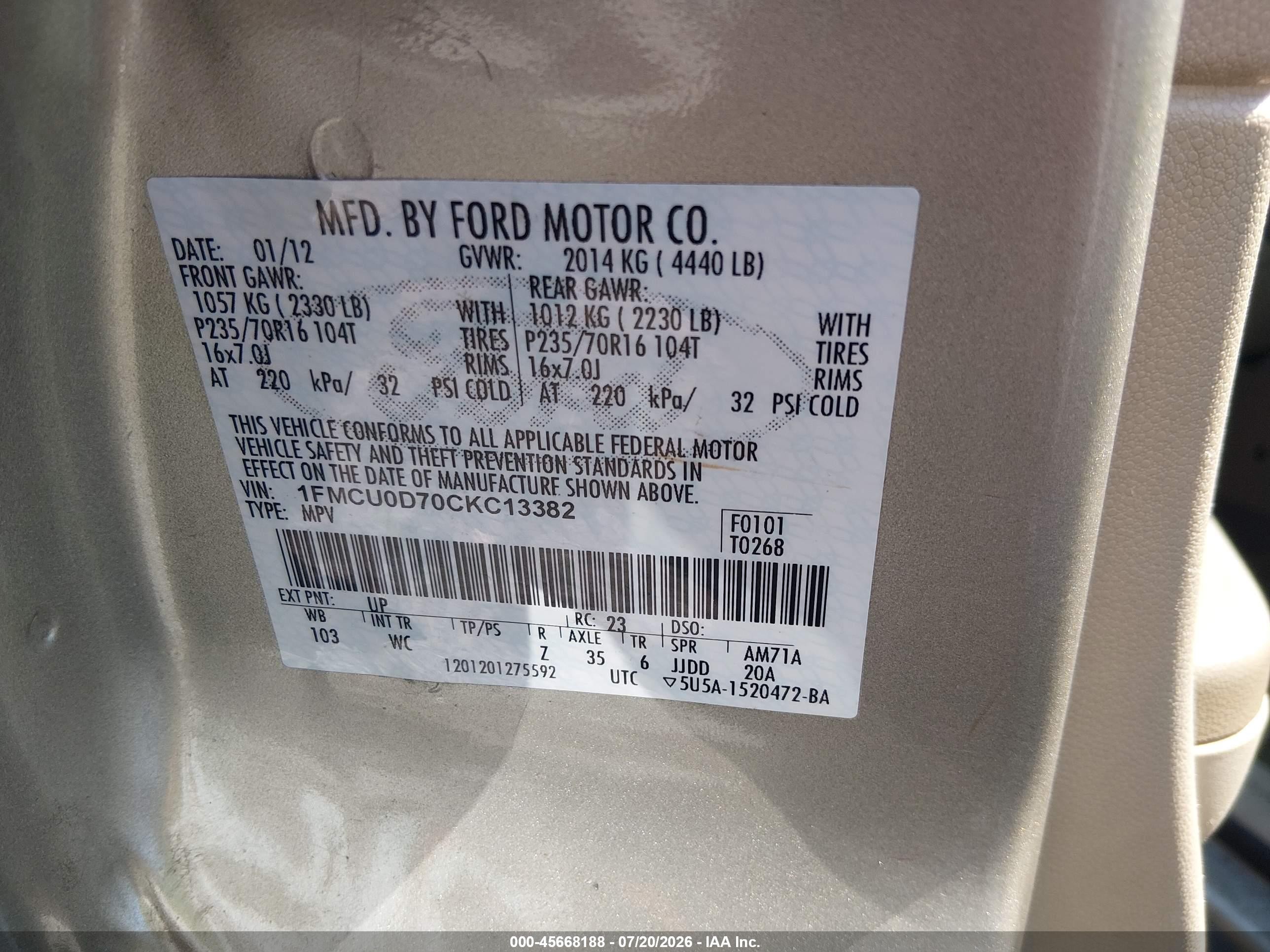 2012 Ford Escape Xlt Золотой vin: 1FMCU0D70CKC13382