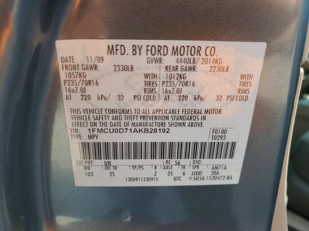 2010 Ford Escape Xlt Blue vin: 1FMCU0D71AKB28192