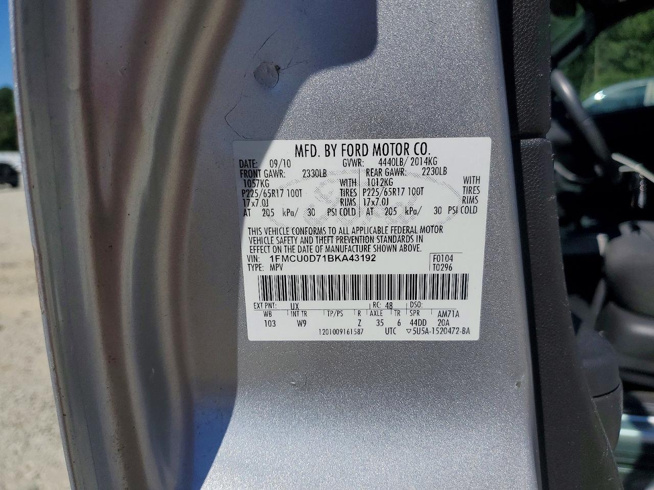 2011 Ford Escape Xlt Silver vin: 1FMCU0D71BKA43192