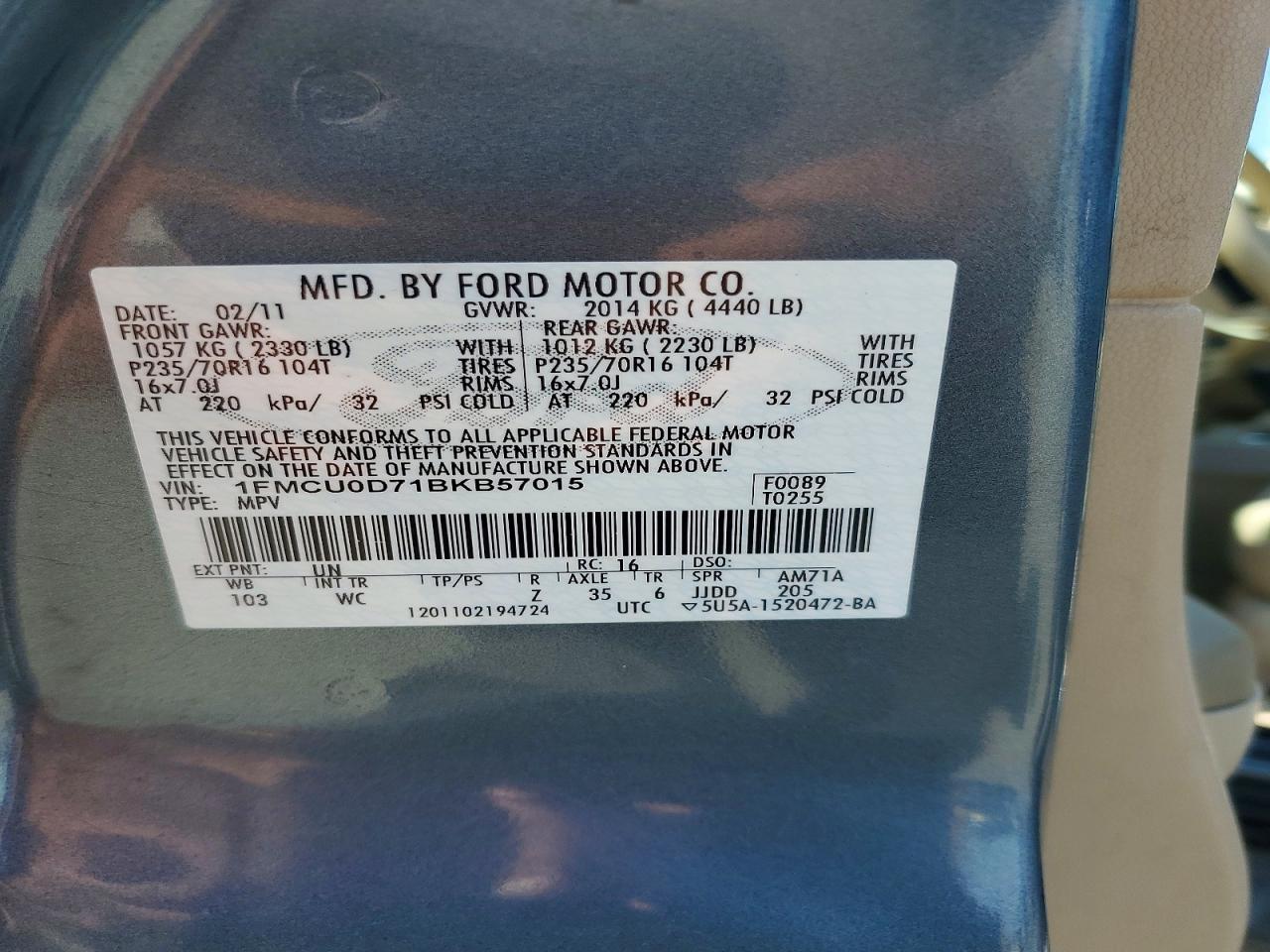 2011 Ford Escape Xlt Blue vin: 1FMCU0D71BKB57015