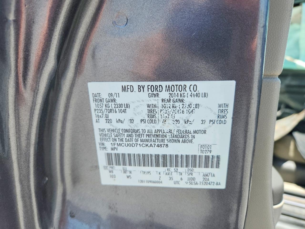 2012 Ford Escape Xlt Gray vin: 1FMCU0D71CKA74878