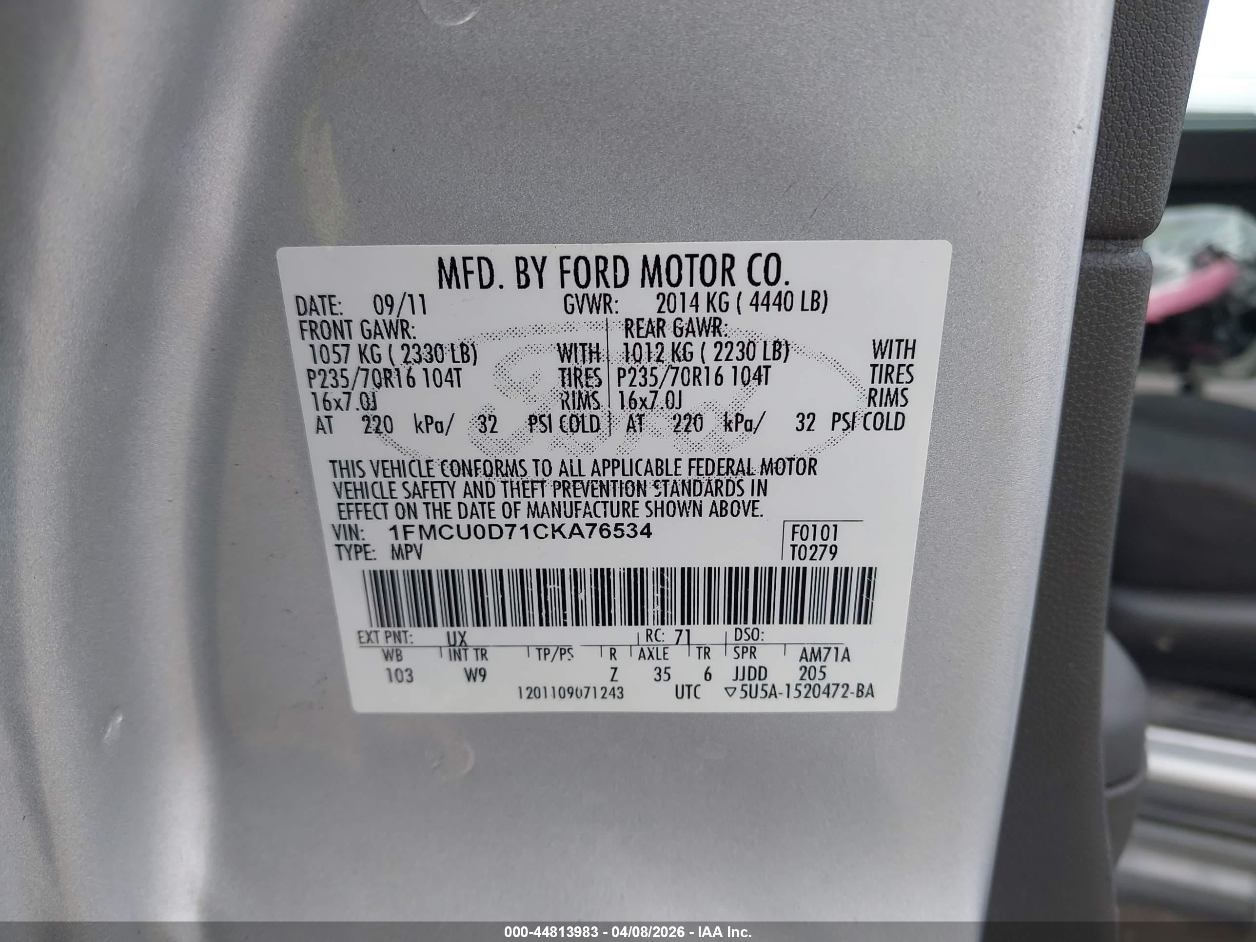2012 Ford Escape Xlt Gray vin: 1FMCU0D71CKA76534