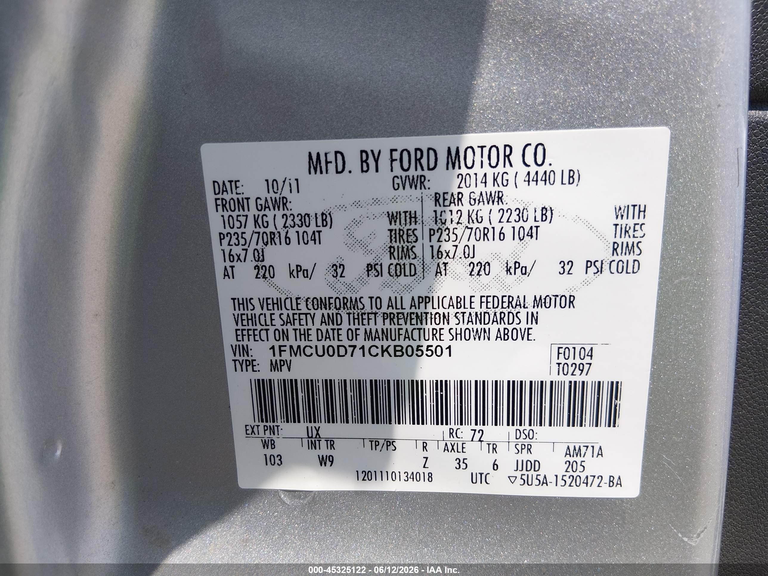 2012 Ford Escape Xlt Gray vin: 1FMCU0D71CKB05501