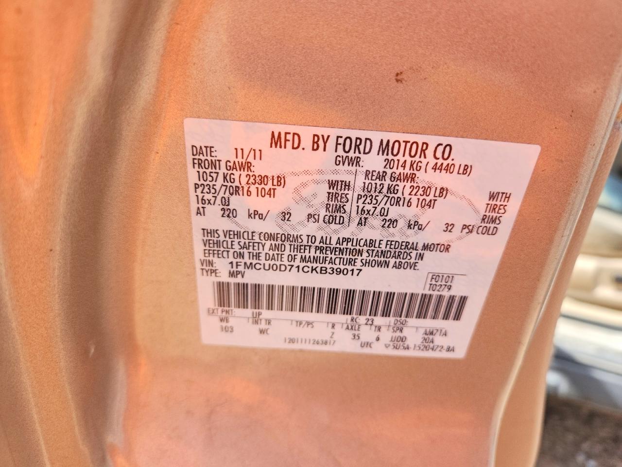 2012 Ford Escape Xlt Beige vin: 1FMCU0D71CKB39017