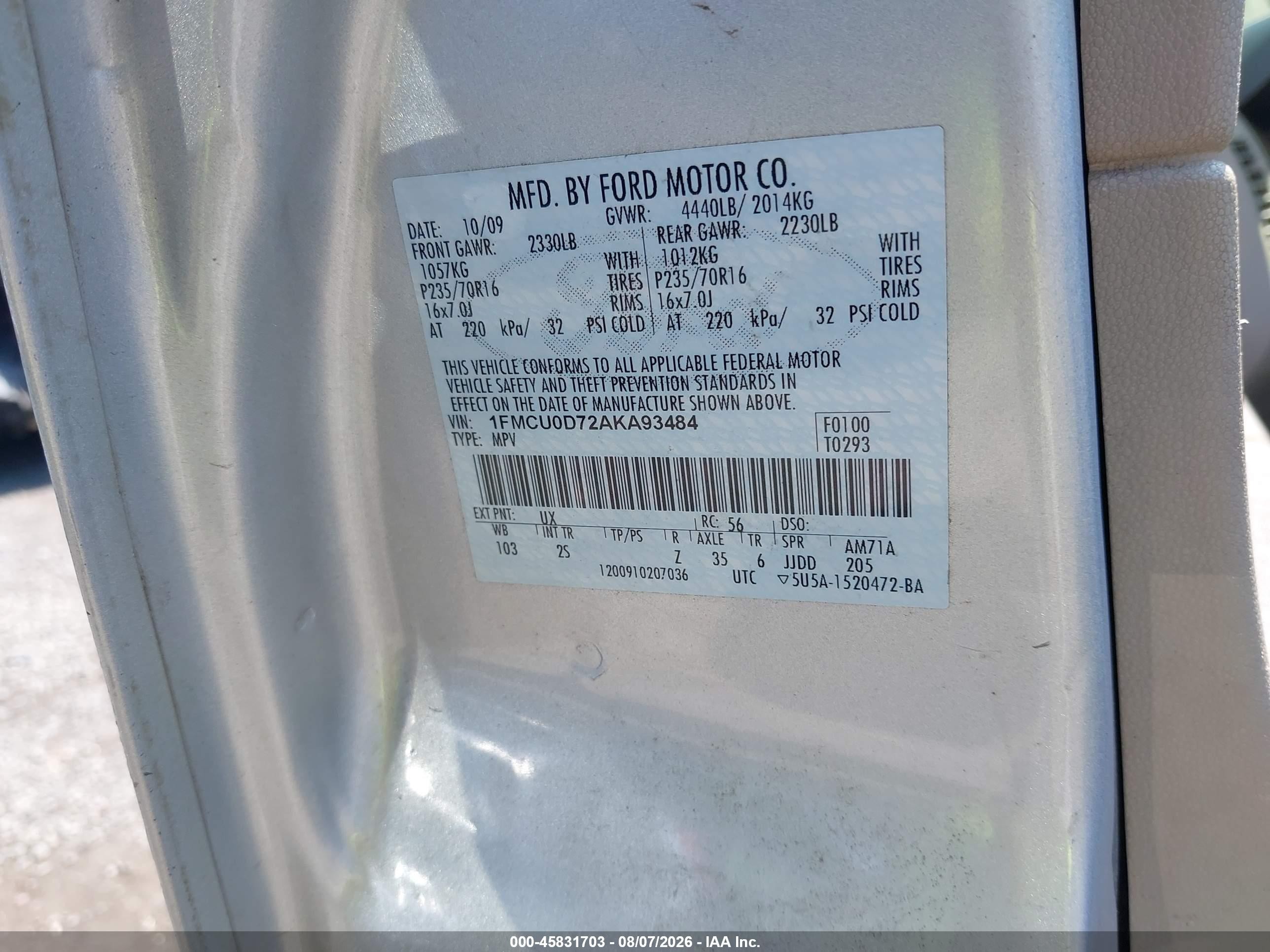 2010 Ford Escape Xlt Gray vin: 1FMCU0D72AKA93484