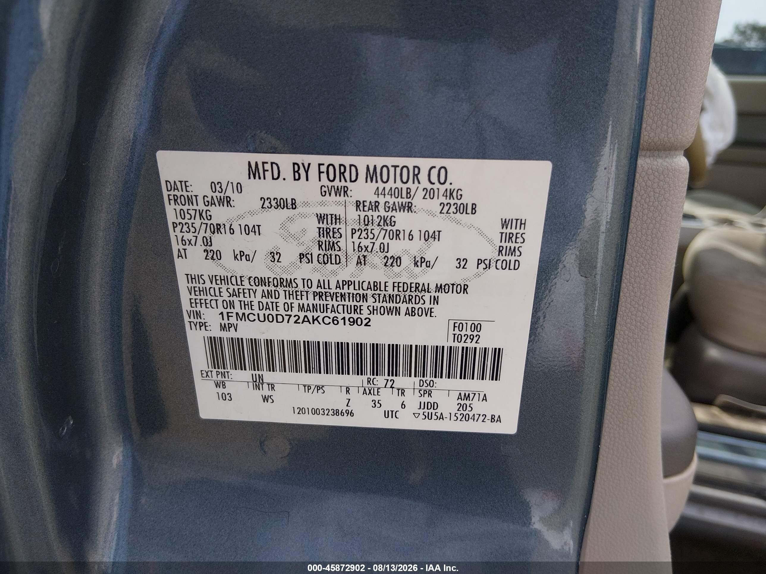 2010 Ford Escape Xlt Blue vin: 1FMCU0D72AKC61902
