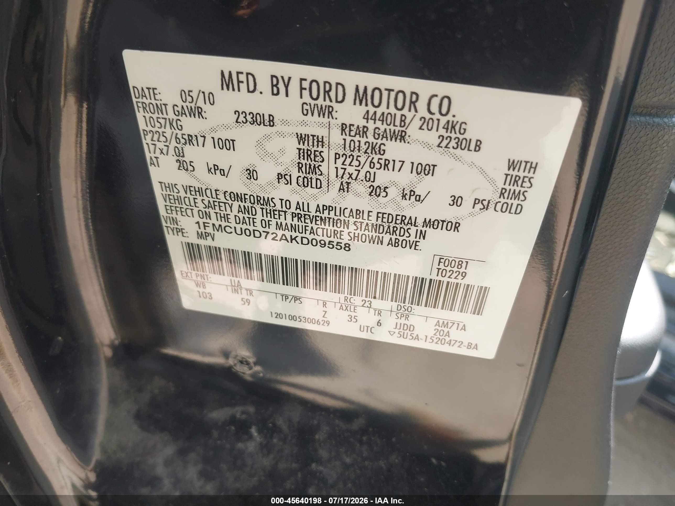 2010 Ford Escape Xlt Черный vin: 1FMCU0D72AKD09558