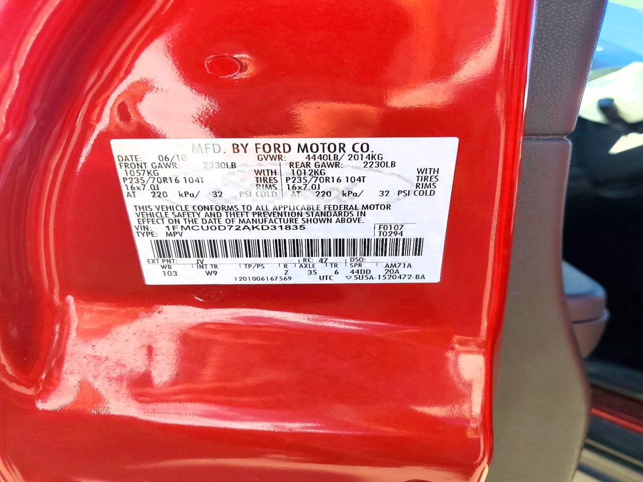 2010 Ford Escape Xlt Red vin: 1FMCU0D72AKD31835