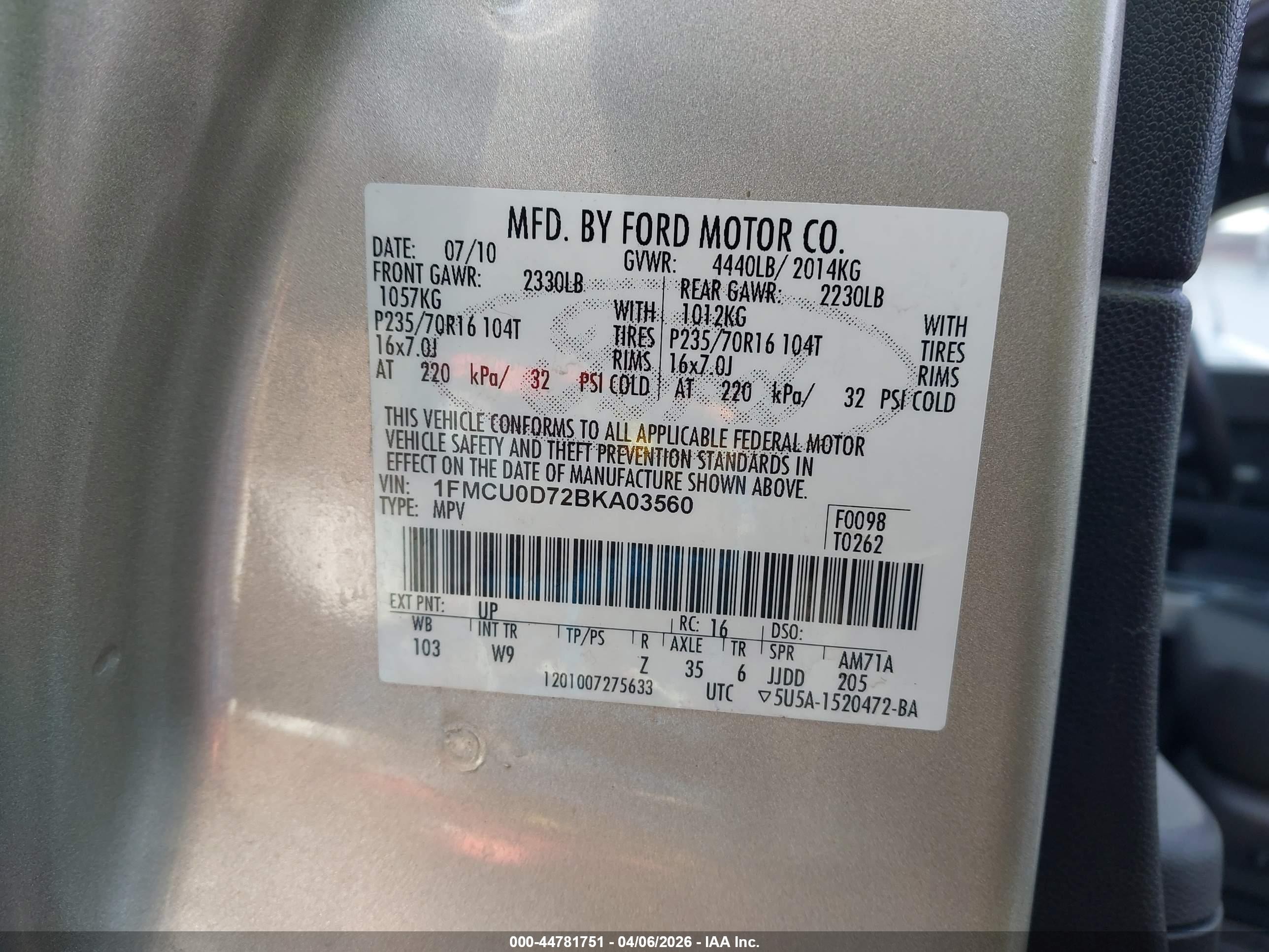 2011 Ford Escape Xlt Tan vin: 1FMCU0D72BKA03560