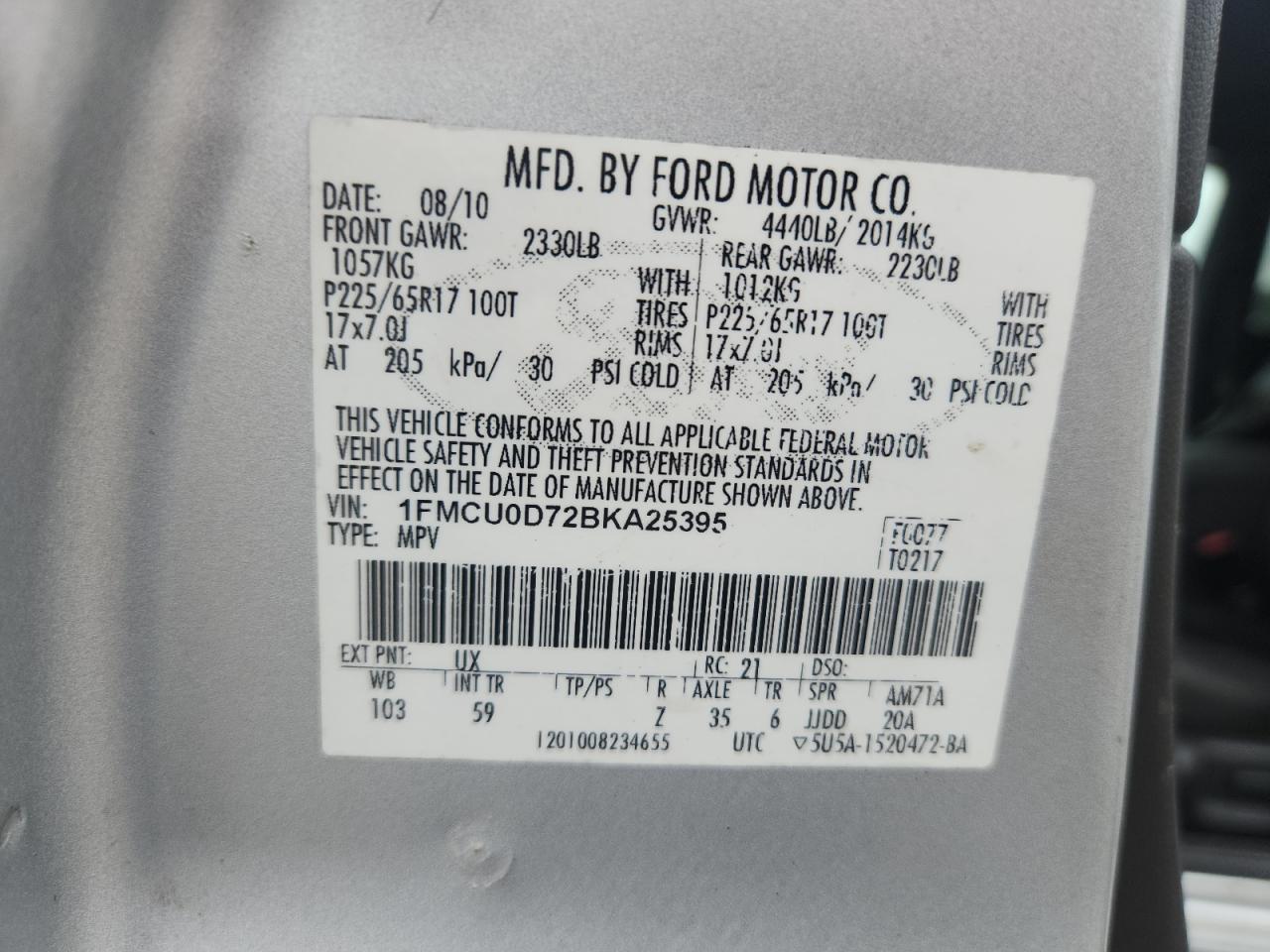 2011 Ford Escape Xlt Silver vin: 1FMCU0D72BKA25395