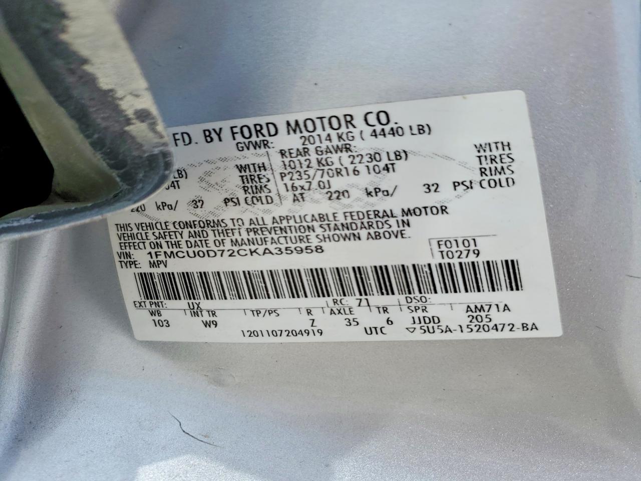 2012 Ford Escape Xlt Silver vin: 1FMCU0D72CKA35958
