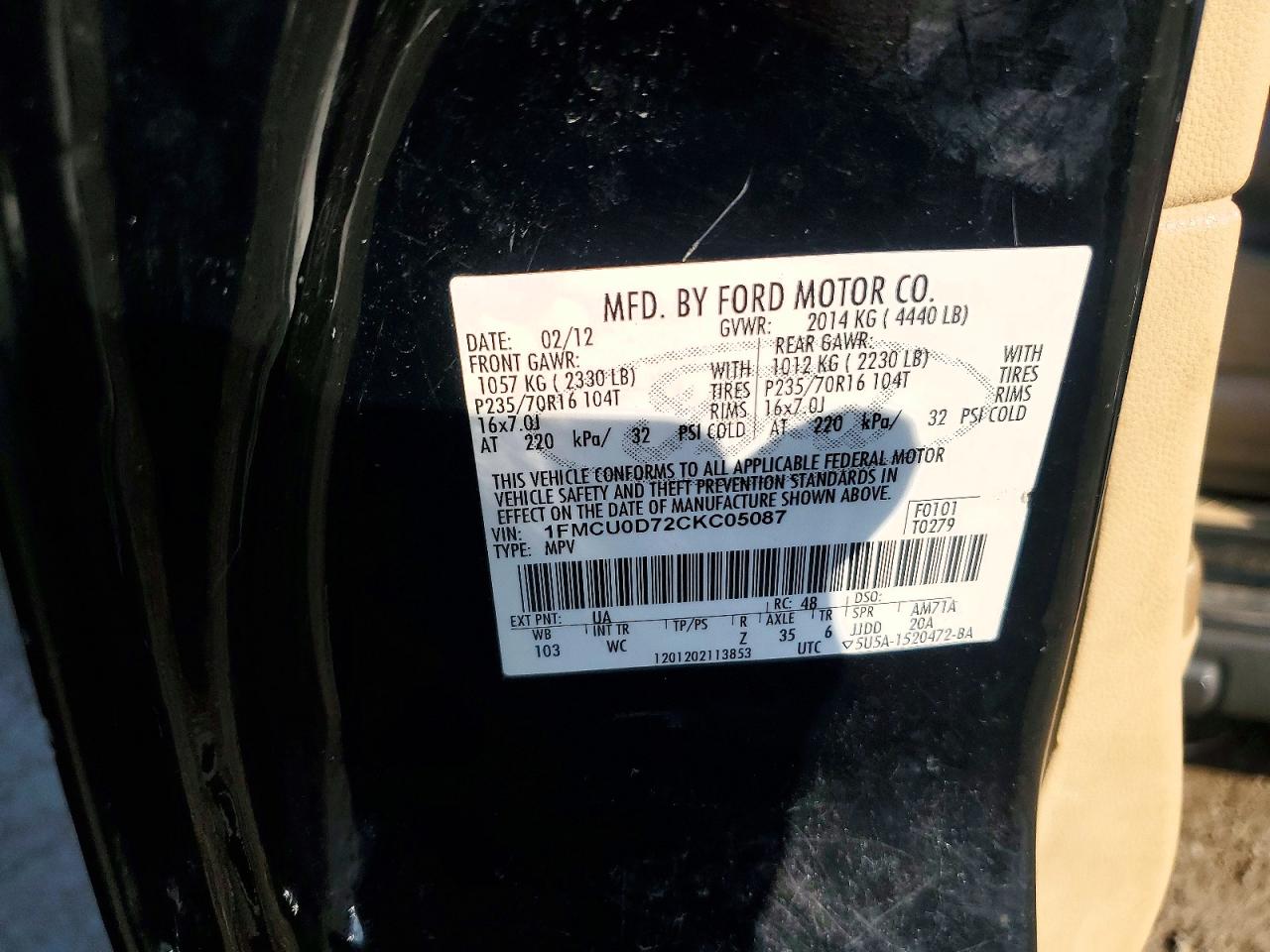 2012 Ford Escape Xlt Черный vin: 1FMCU0D72CKC05087
