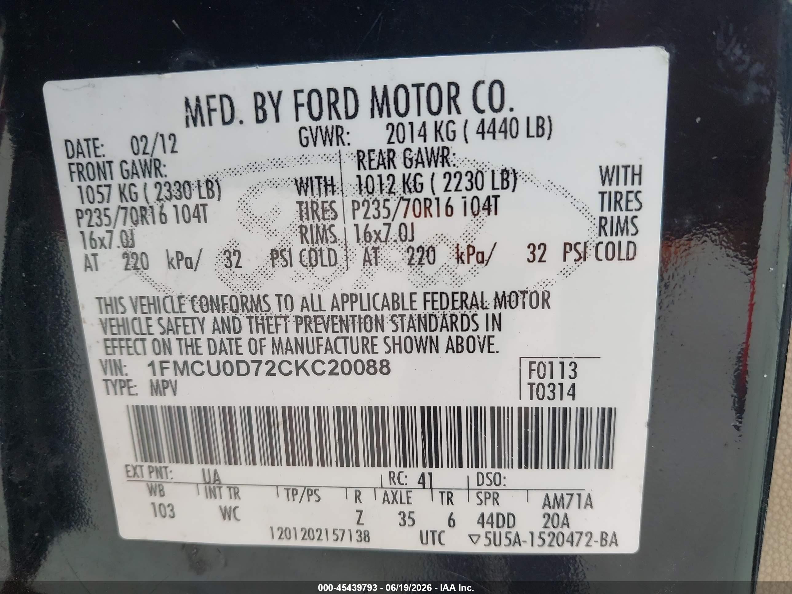 2012 Ford Escape Xlt Black vin: 1FMCU0D72CKC20088