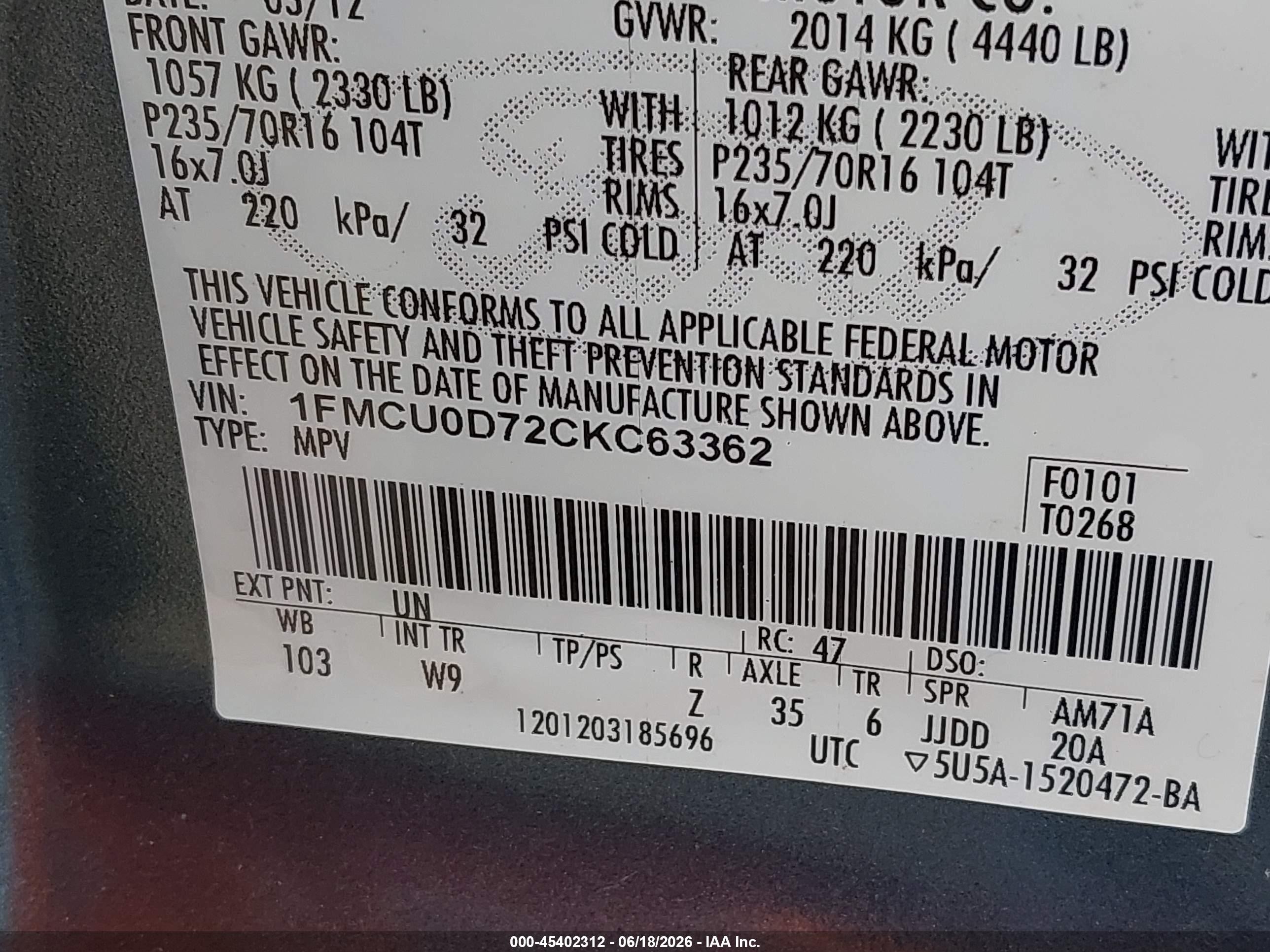 2012 Ford Escape Xlt Blue vin: 1FMCU0D72CKC63362