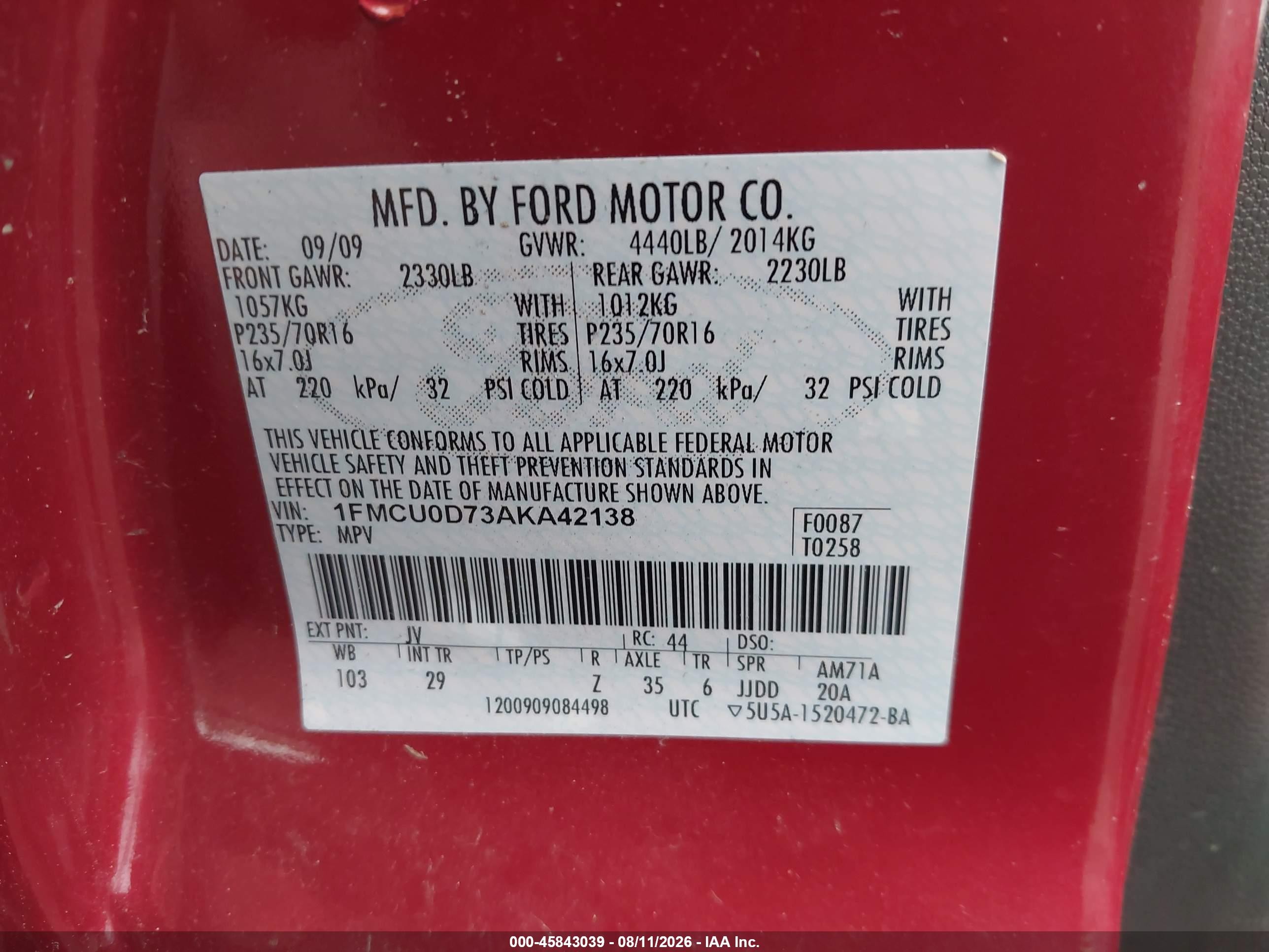 2010 Ford Escape Xlt Red vin: 1FMCU0D73AKA42138