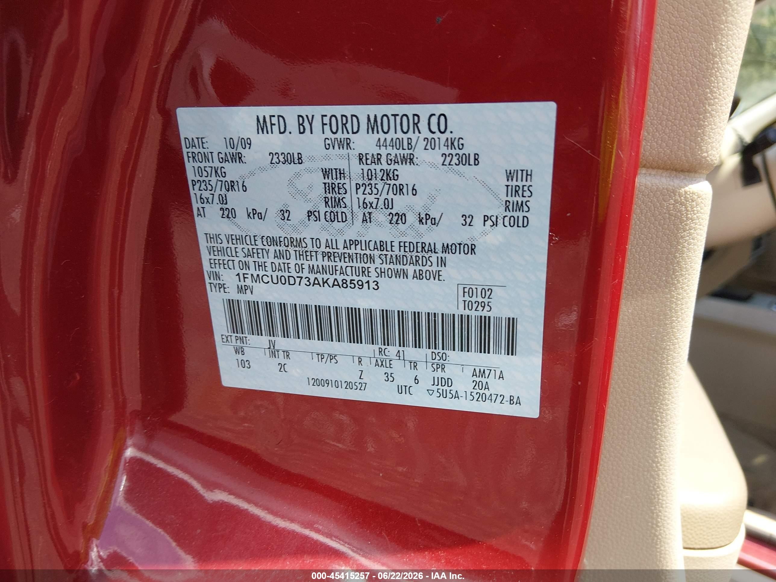 2010 Ford Escape Xlt Red vin: 1FMCU0D73AKA85913