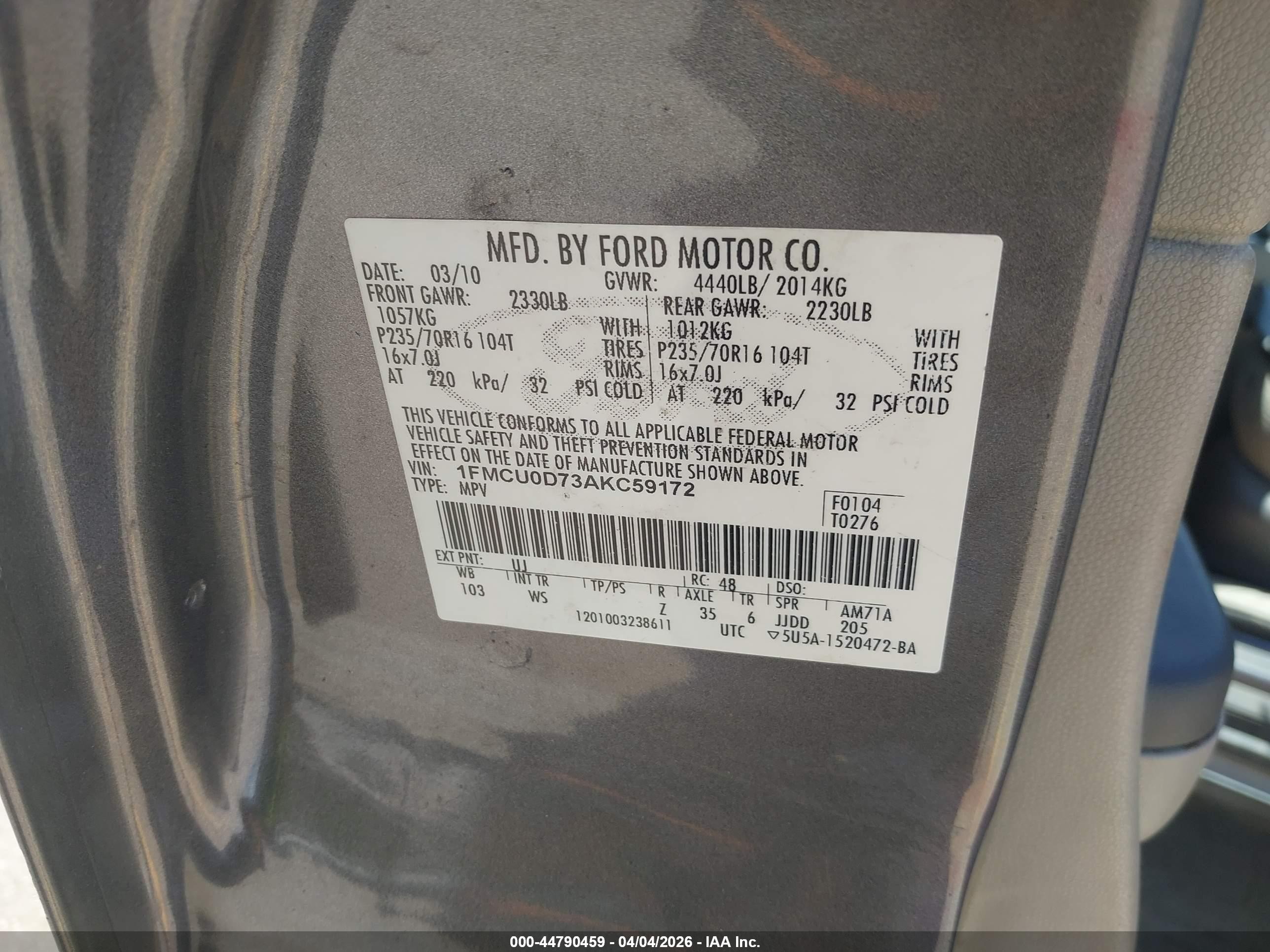 2010 Ford Escape Xlt Gray vin: 1FMCU0D73AKC59172