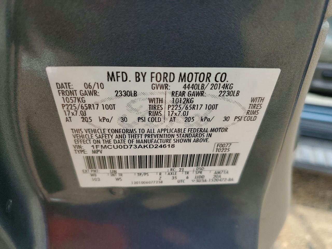 2010 Ford Escape Xlt Серый vin: 1FMCU0D73AKD24618