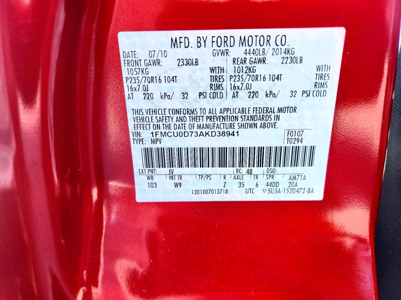 2010 Ford Escape Xlt Red vin: 1FMCU0D73AKD38941