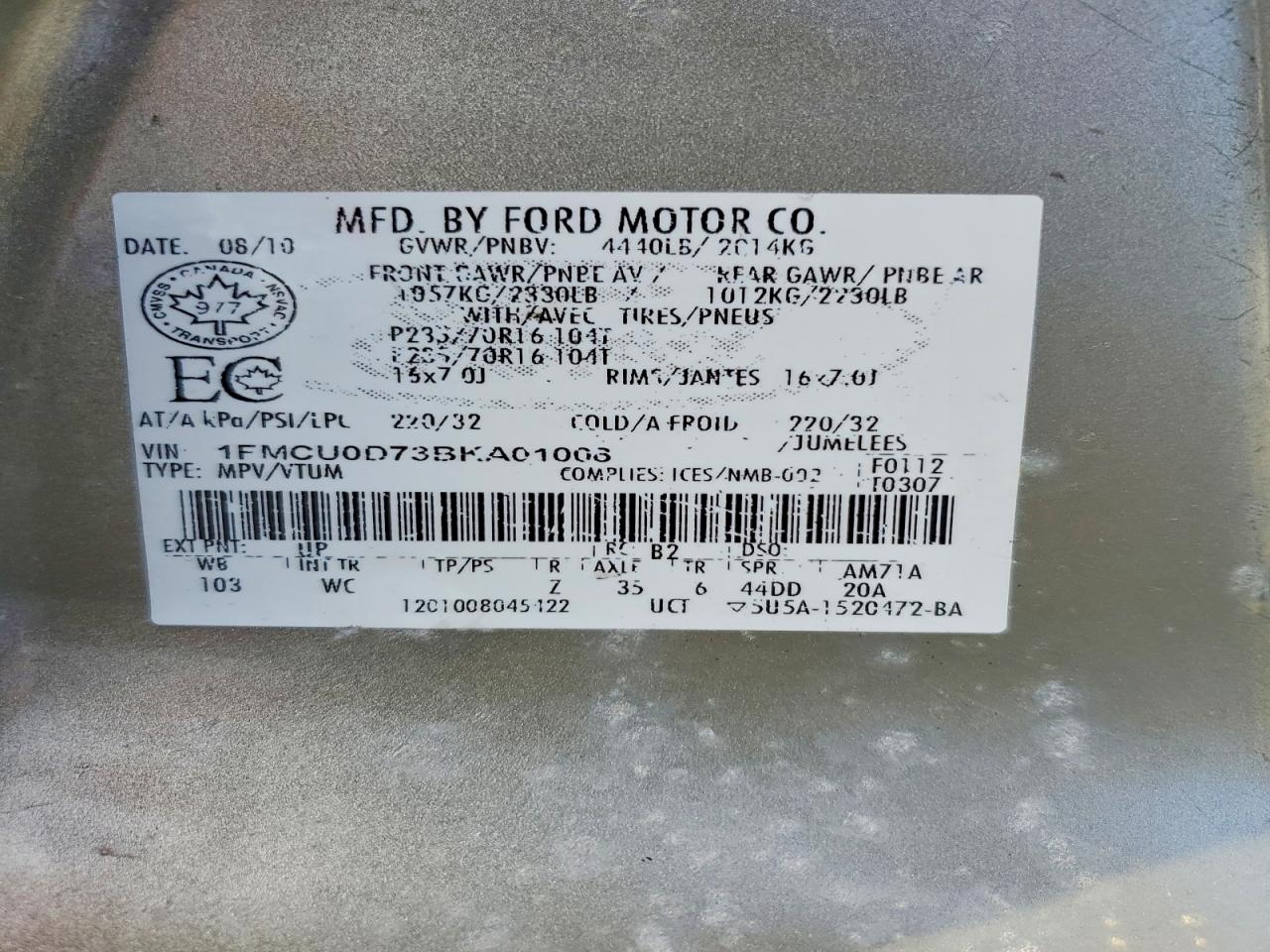 2011 Ford Escape Tan vin: 1FMCU0D73BKA01008