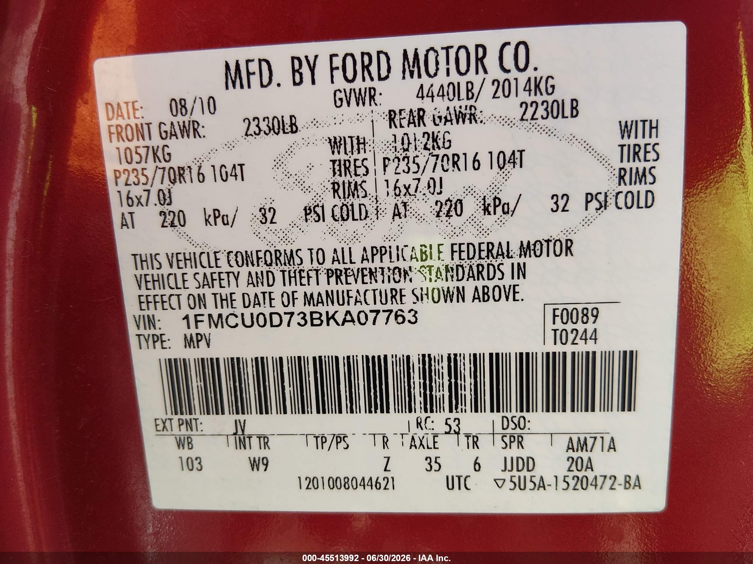 2011 Ford Escape Xlt Red vin: 1FMCU0D73BKA07763