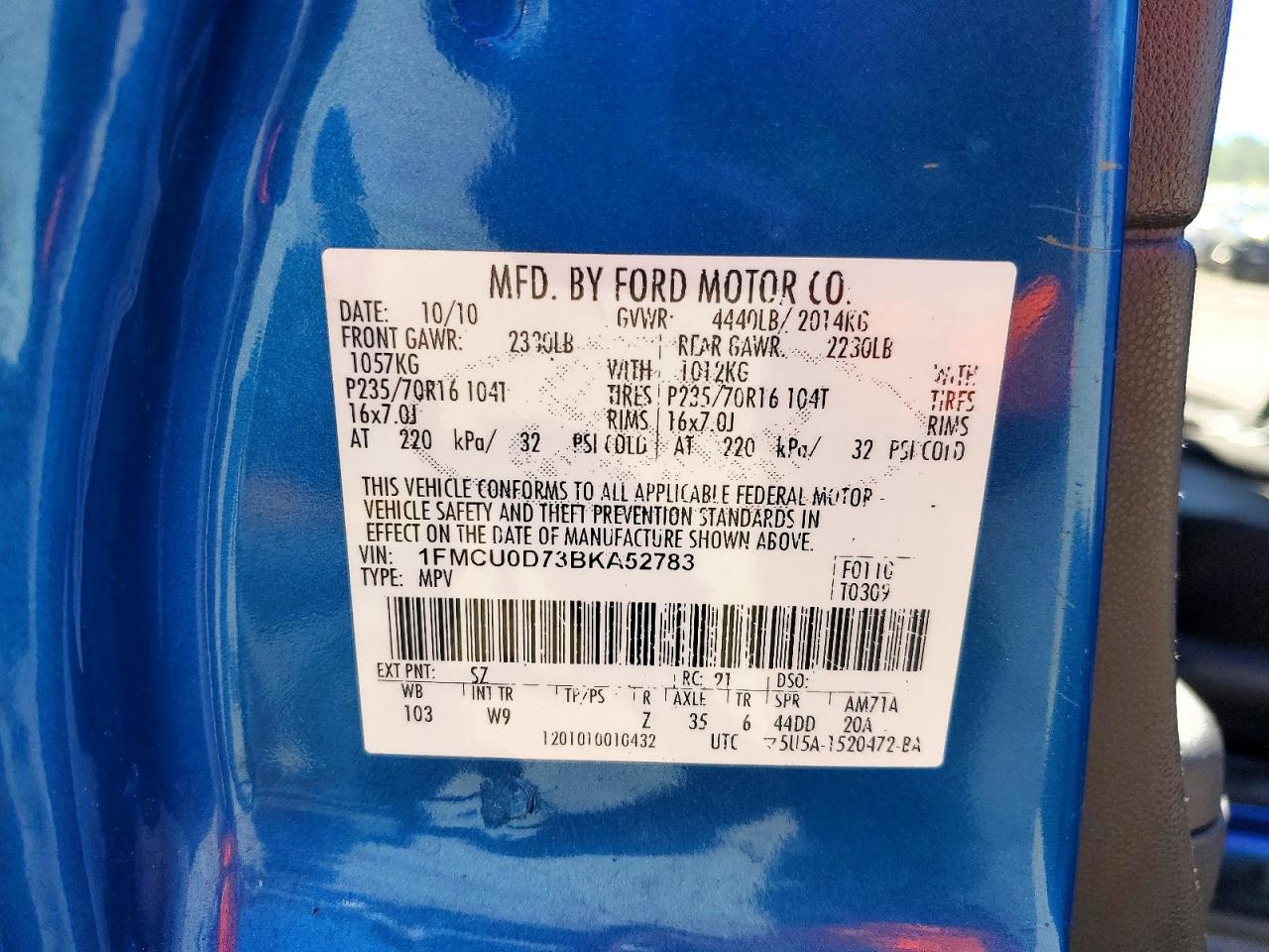 2011 Ford Escape Xlt Blue vin: 1FMCU0D73BKA52783