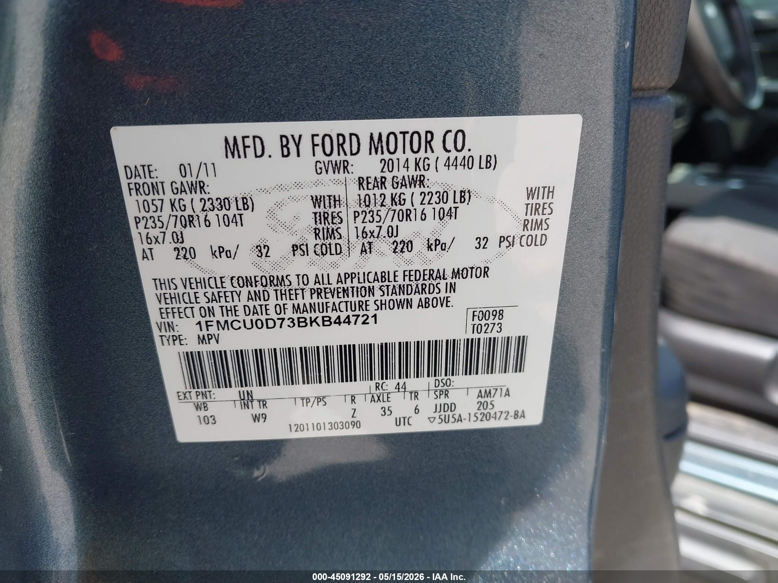 2011 Ford Escape Xlt Blue vin: 1FMCU0D73BKB44721