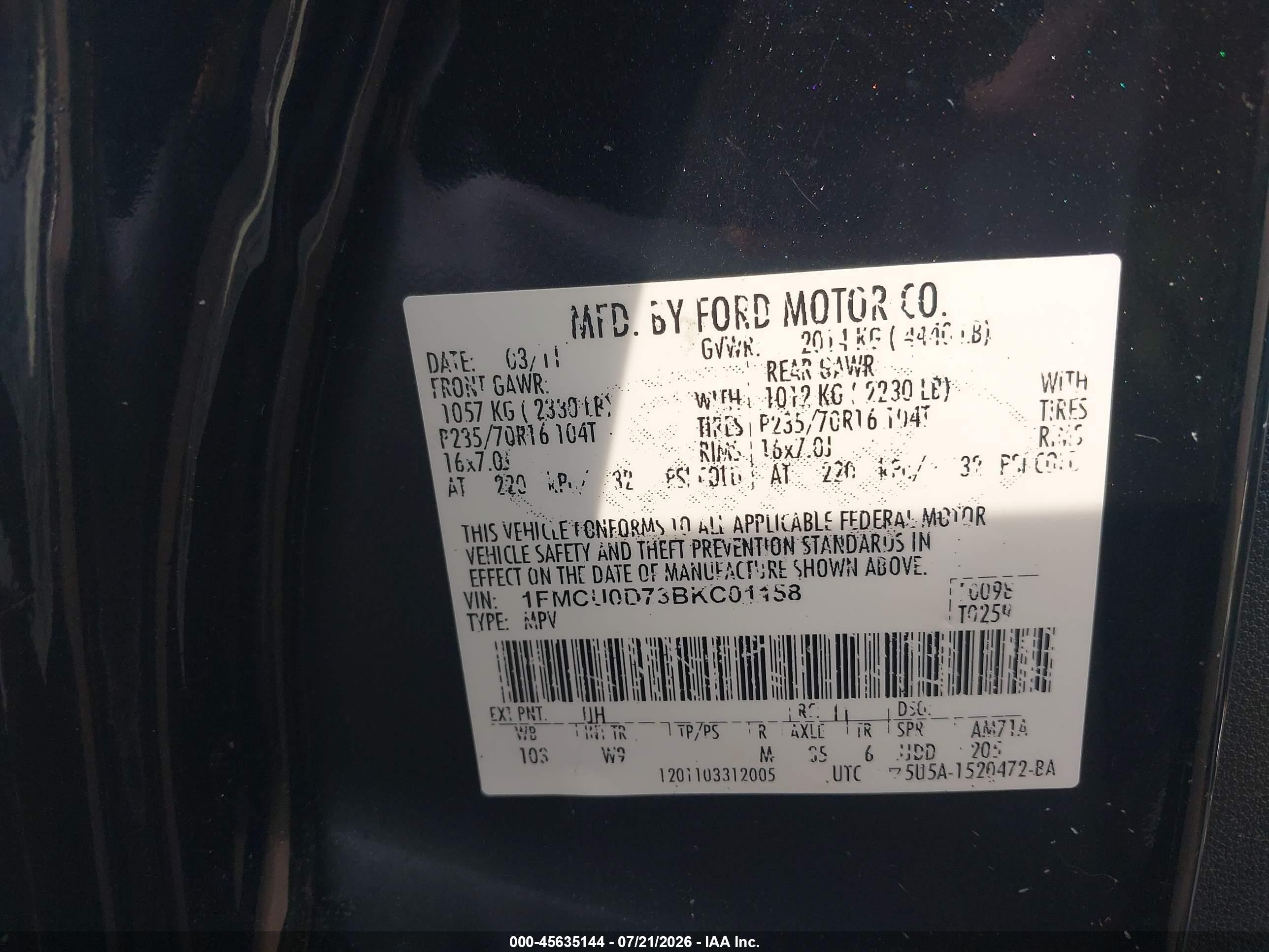 2011 Ford Escape Xlt Черный vin: 1FMCU0D73BKC01158