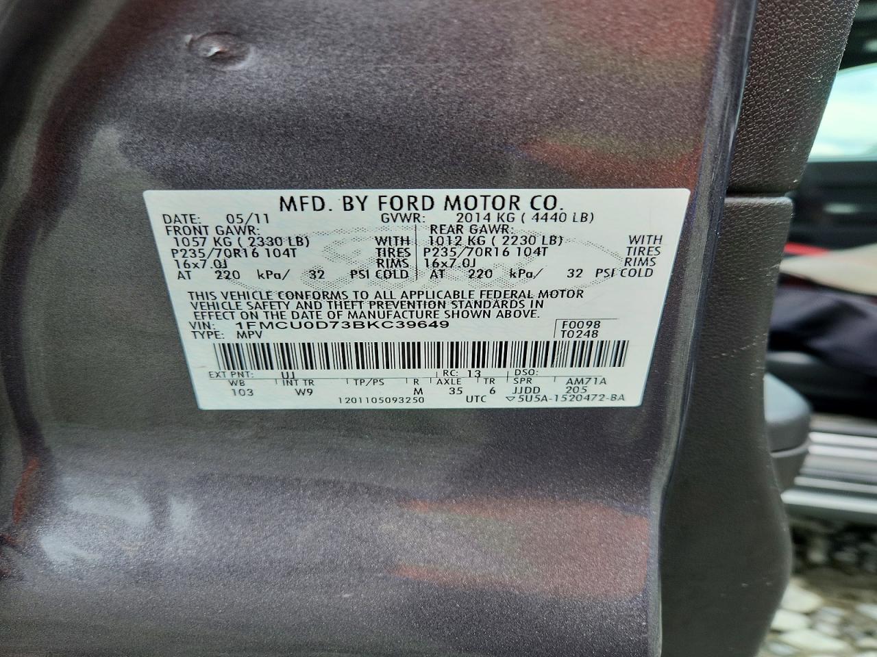 2011 Ford Escape Xlt Gray vin: 1FMCU0D73BKC39649