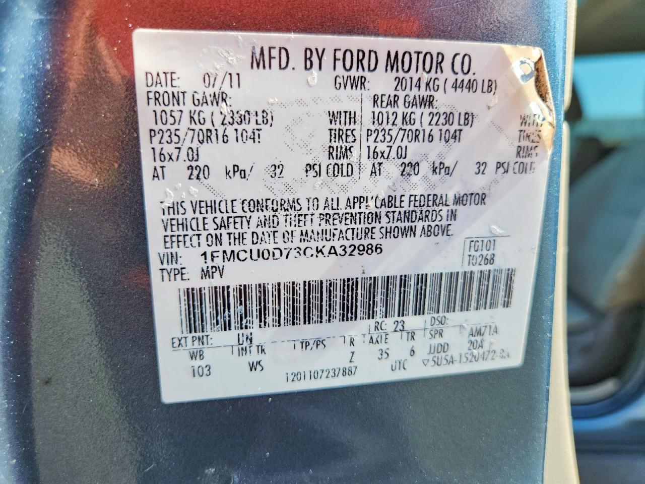2012 Ford Escape Xlt Teal vin: 1FMCU0D73CKA32986