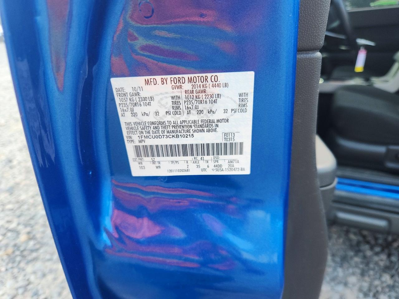 2012 Ford Escape Xlt Blue vin: 1FMCU0D73CKB10215