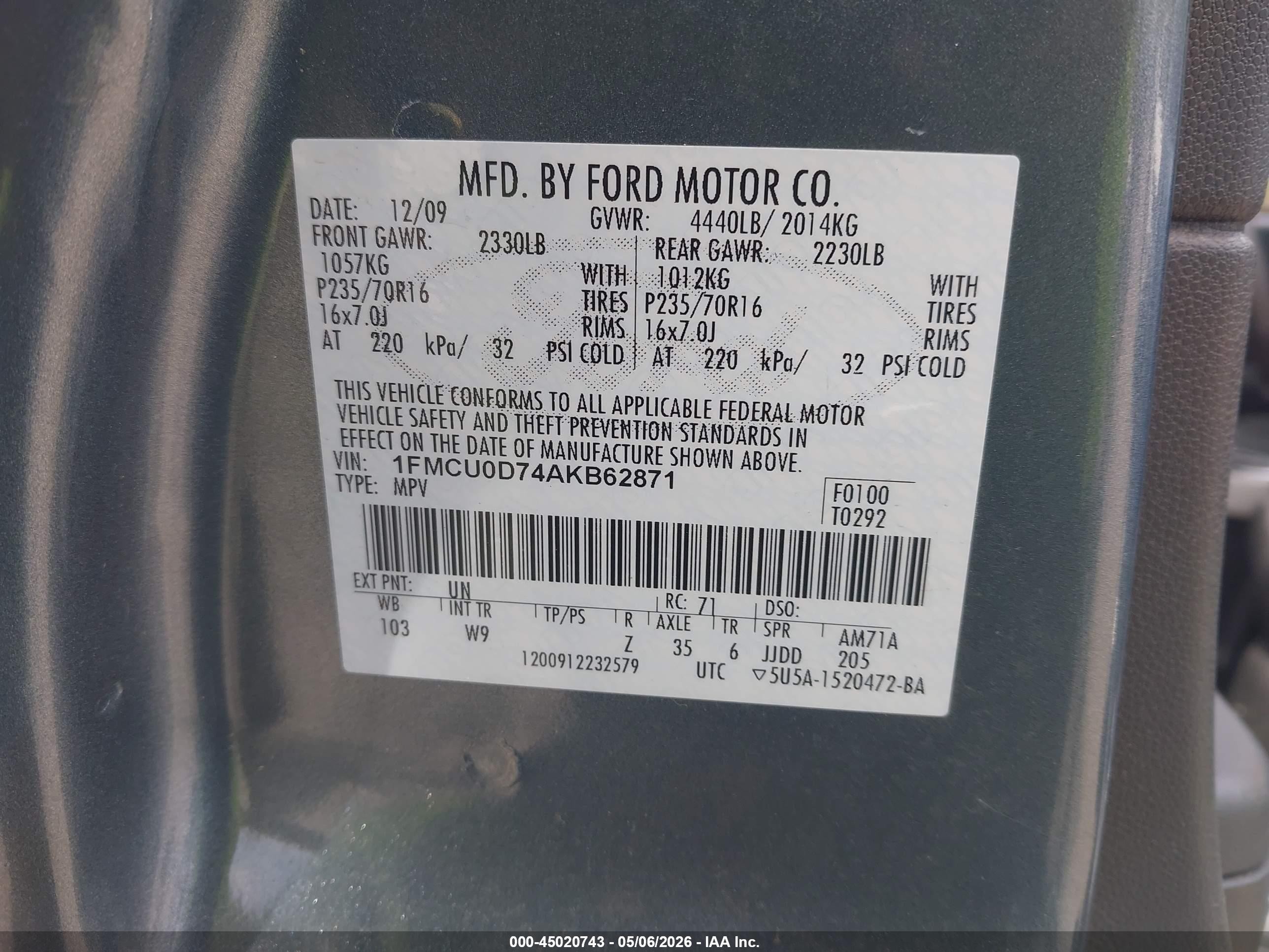 2010 Ford Escape Xlt Blue vin: 1FMCU0D74AKB62871