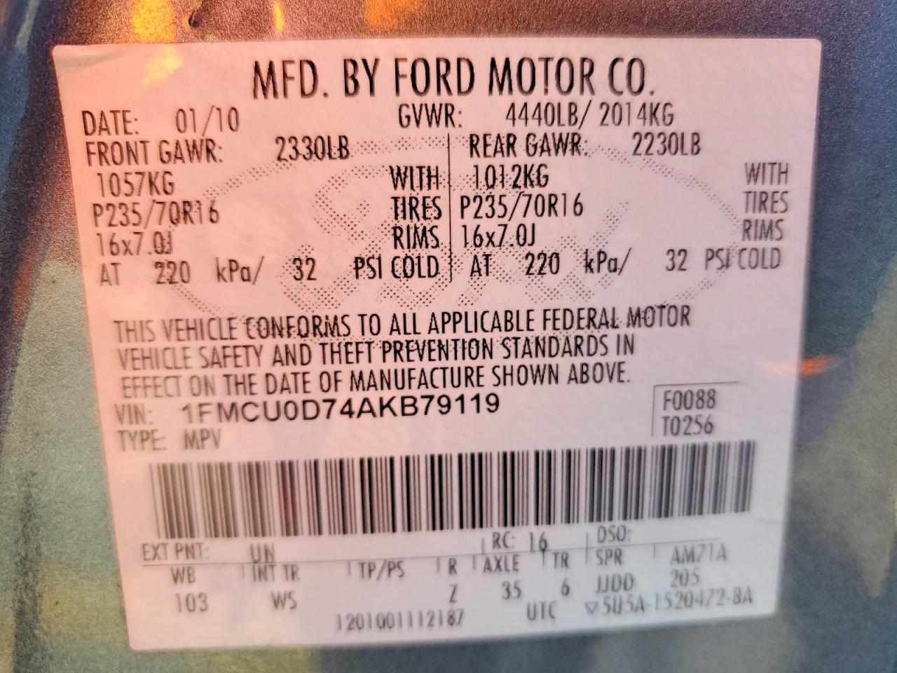 2010 Ford Escape Xlt Blue vin: 1FMCU0D74AKB79119