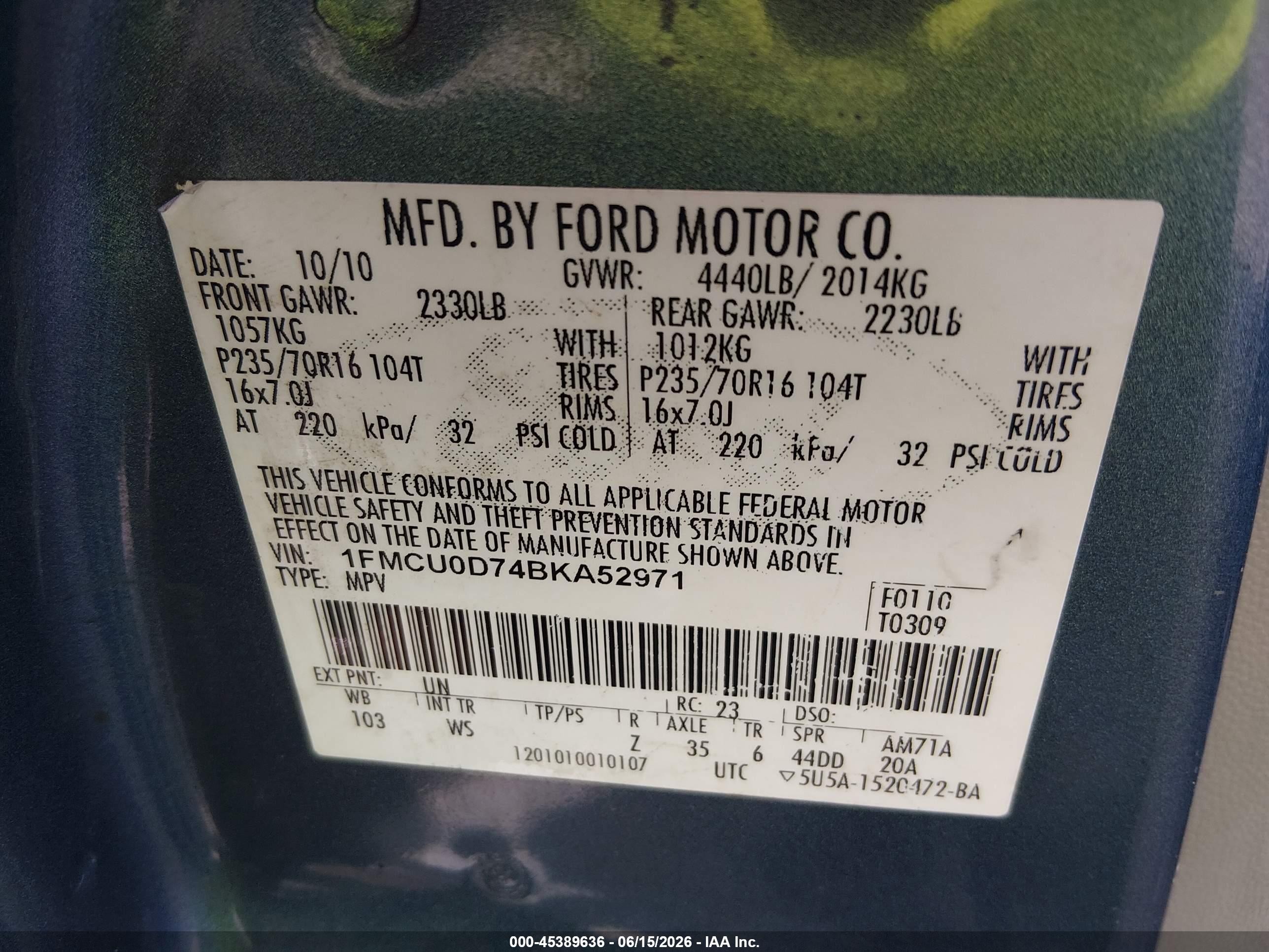 2011 Ford Escape Xlt Turquoise vin: 1FMCU0D74BKA52971