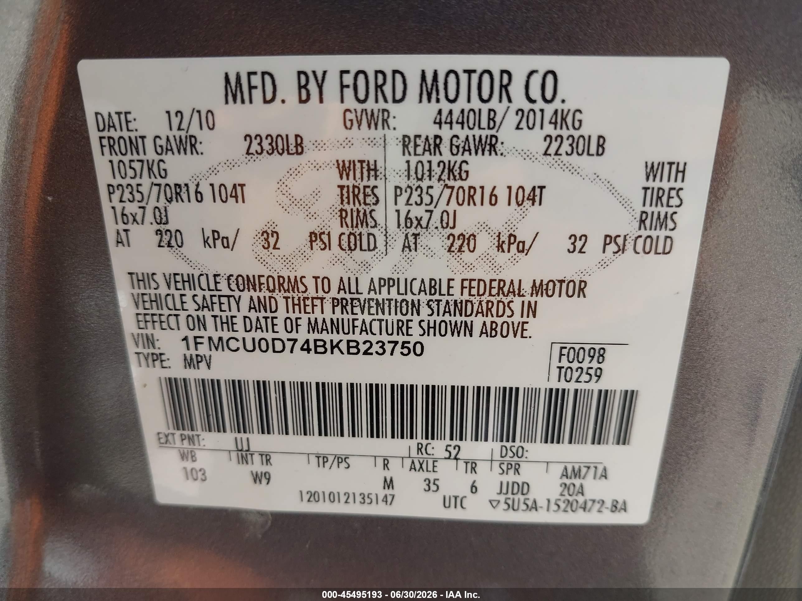 2011 Ford Escape Xlt Gray vin: 1FMCU0D74BKB23750