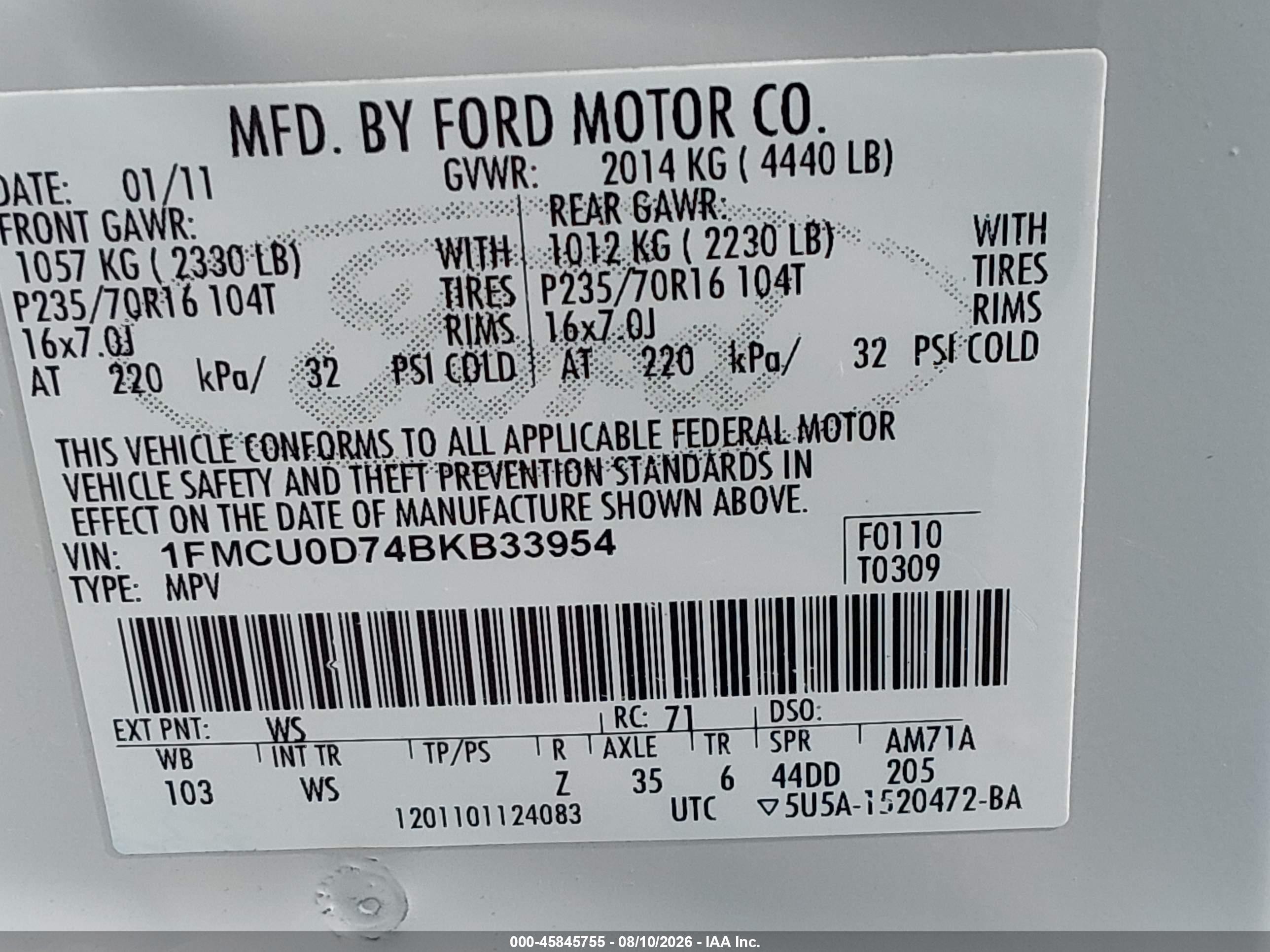 2011 Ford Escape Xlt Белый vin: 1FMCU0D74BKB33954
