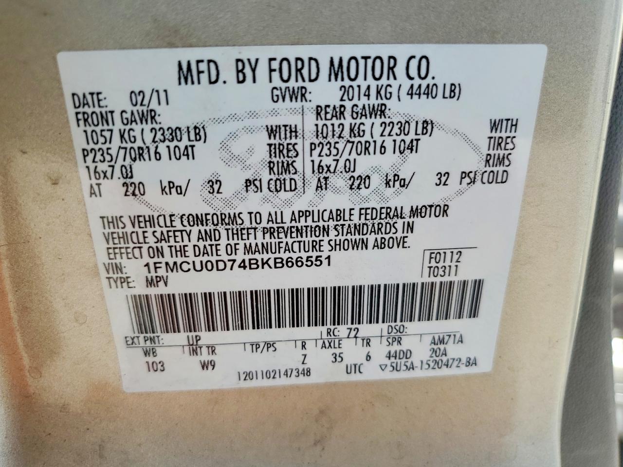 2011 Ford Escape Xlt Tan vin: 1FMCU0D74BKB66551