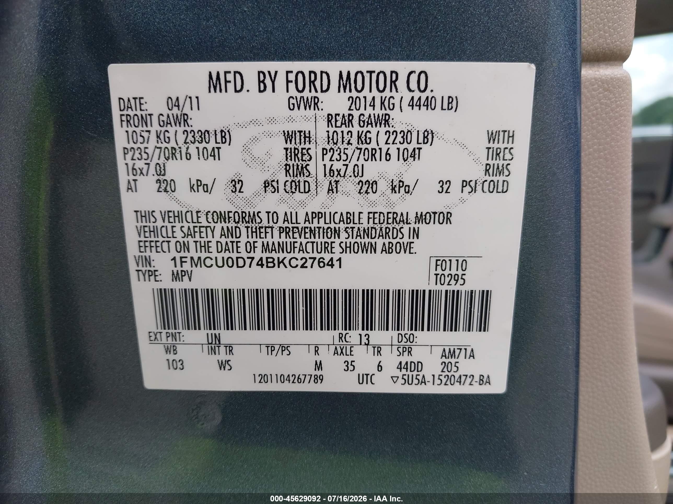 2011 Ford Escape Xlt Blue vin: 1FMCU0D74BKC27641