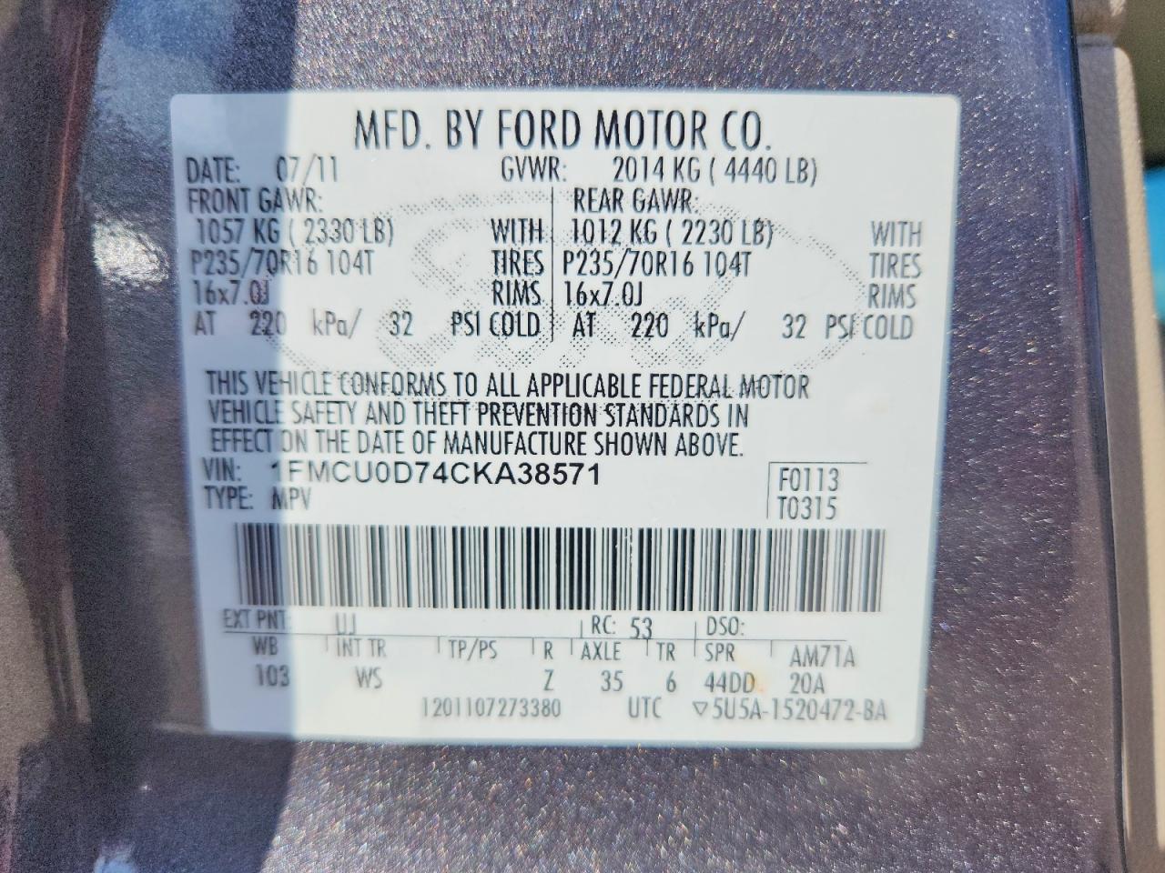 2012 Ford Escape Xlt Gray vin: 1FMCU0D74CKA38571
