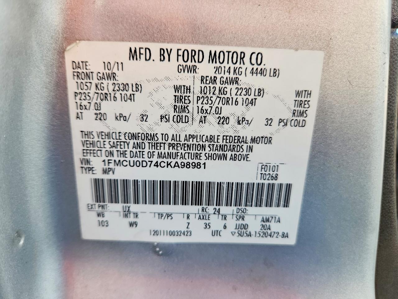 2012 Ford Escape Xlt Серебряный vin: 1FMCU0D74CKA98981