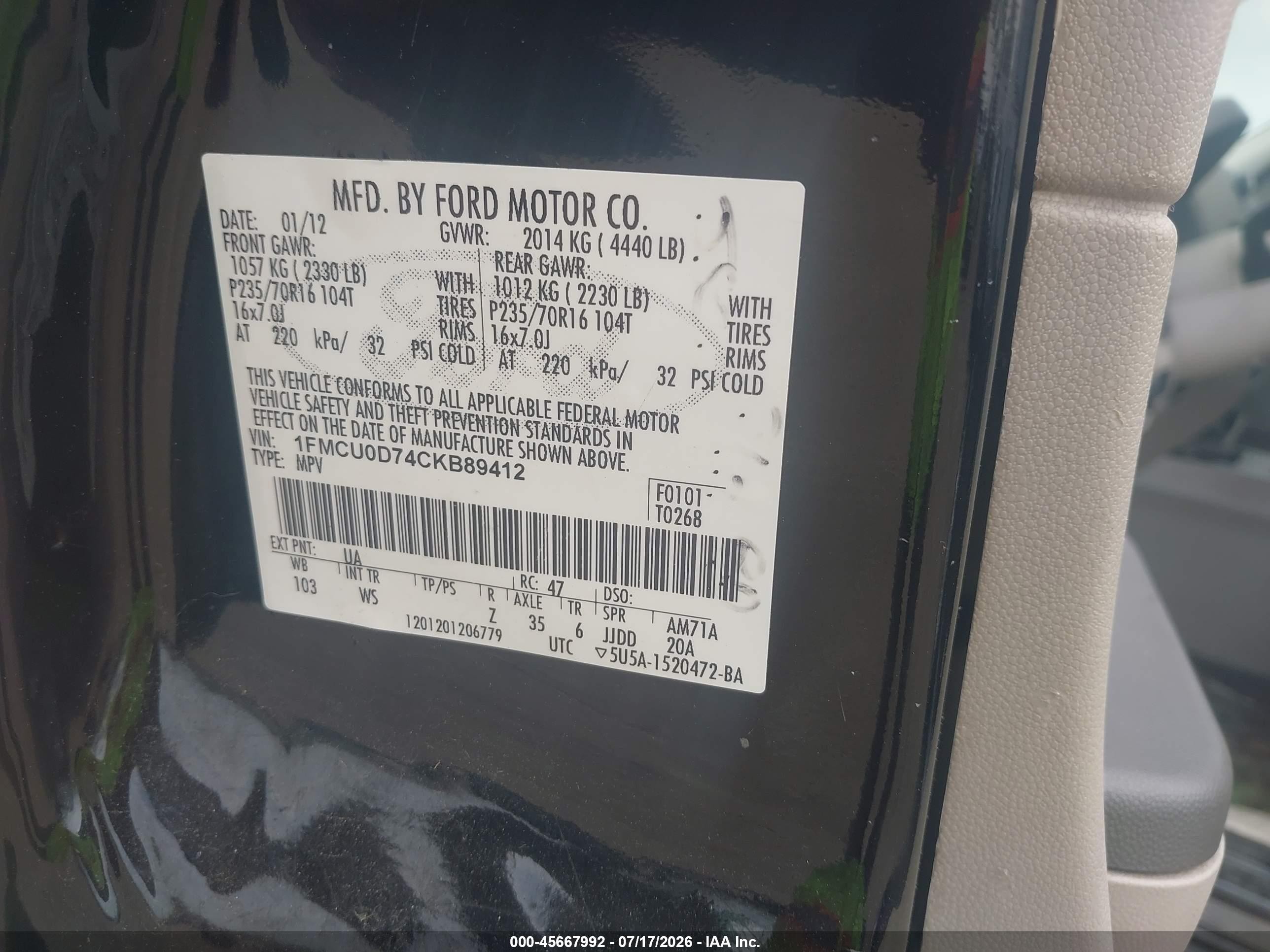 2012 Ford Escape Xlt Black vin: 1FMCU0D74CKB89412