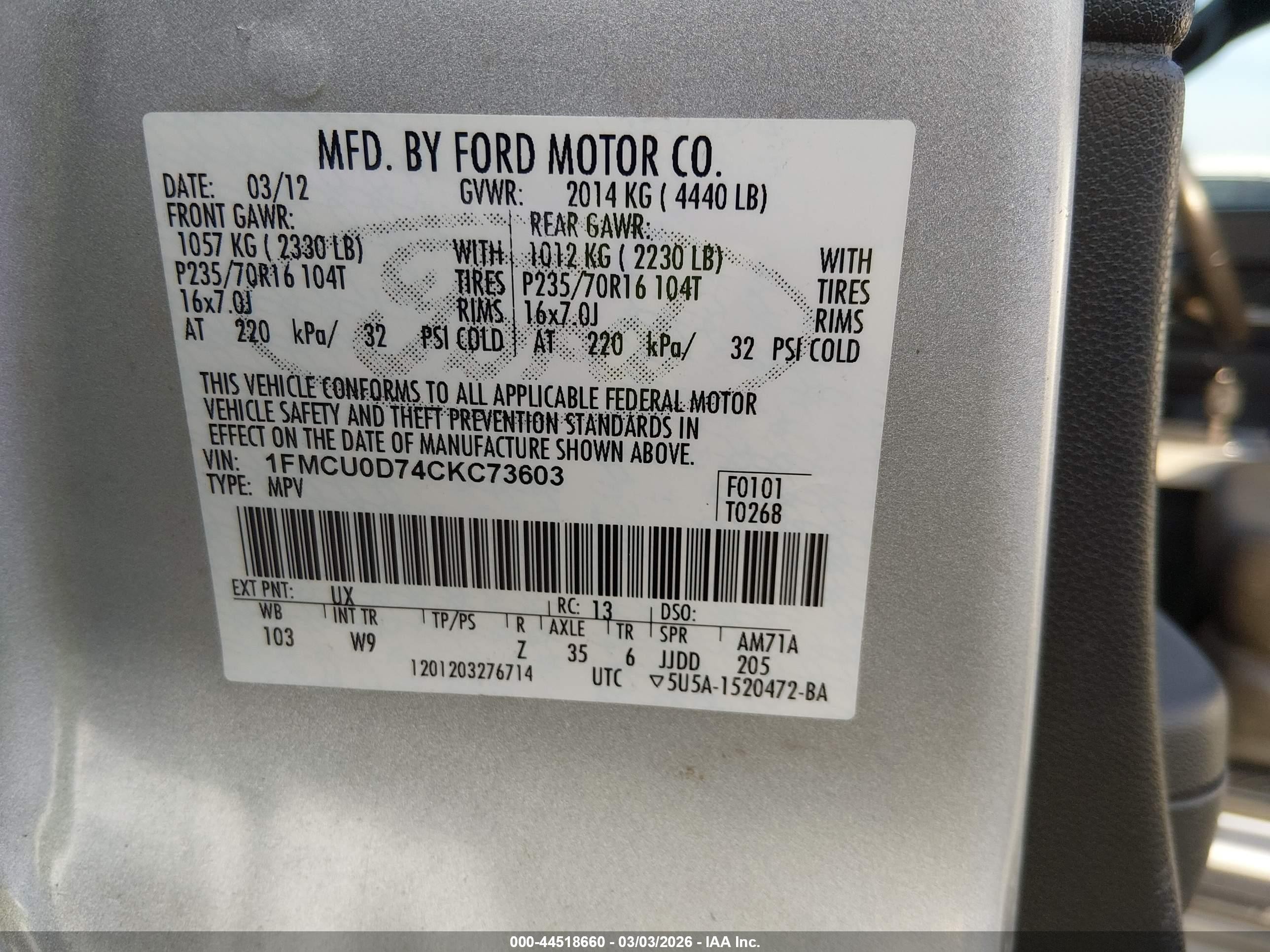 2012 Ford Escape Xlt Silver vin: 1FMCU0D74CKC73603