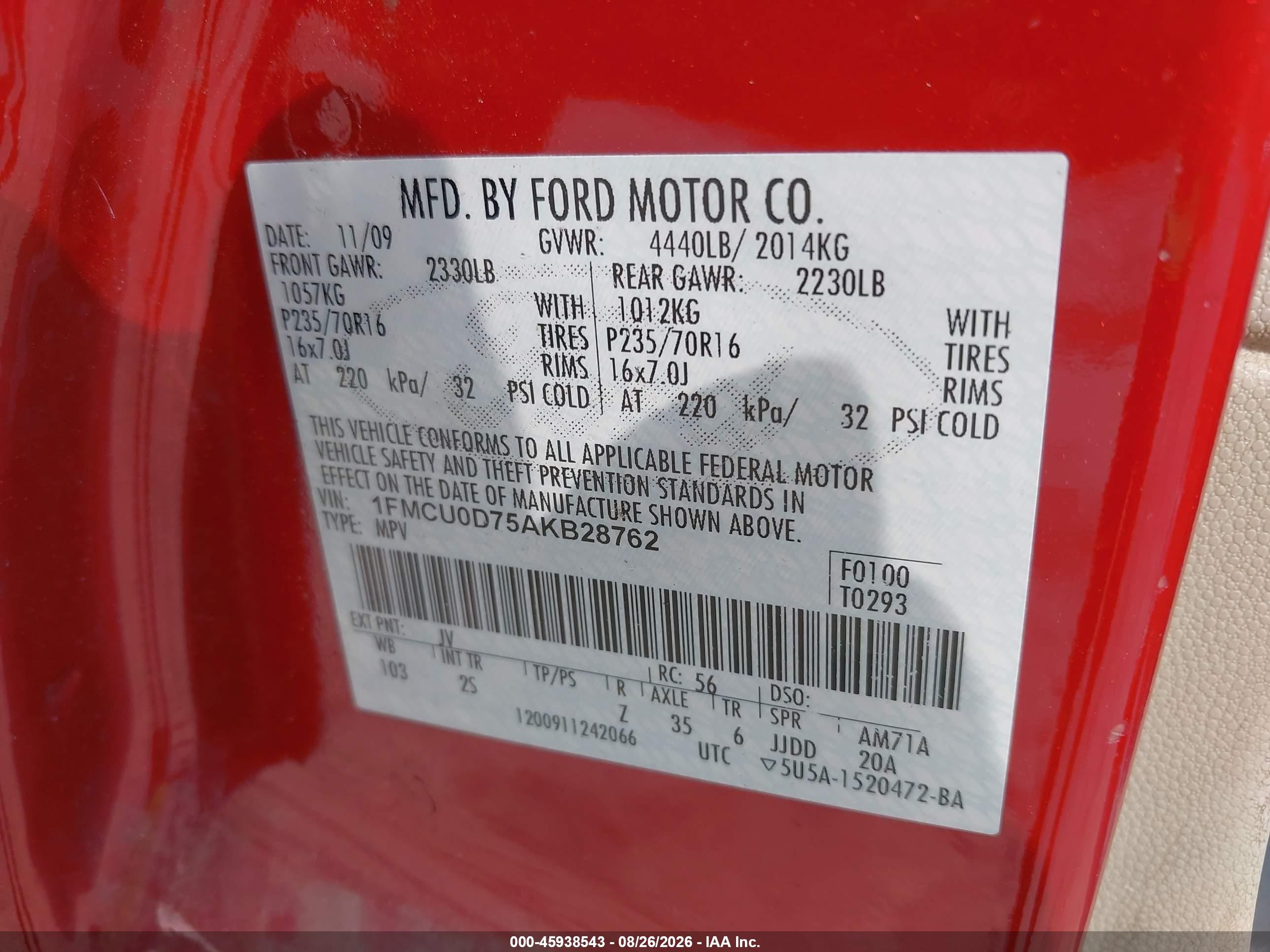 2010 Ford Escape Xlt Red vin: 1FMCU0D75AKB28762
