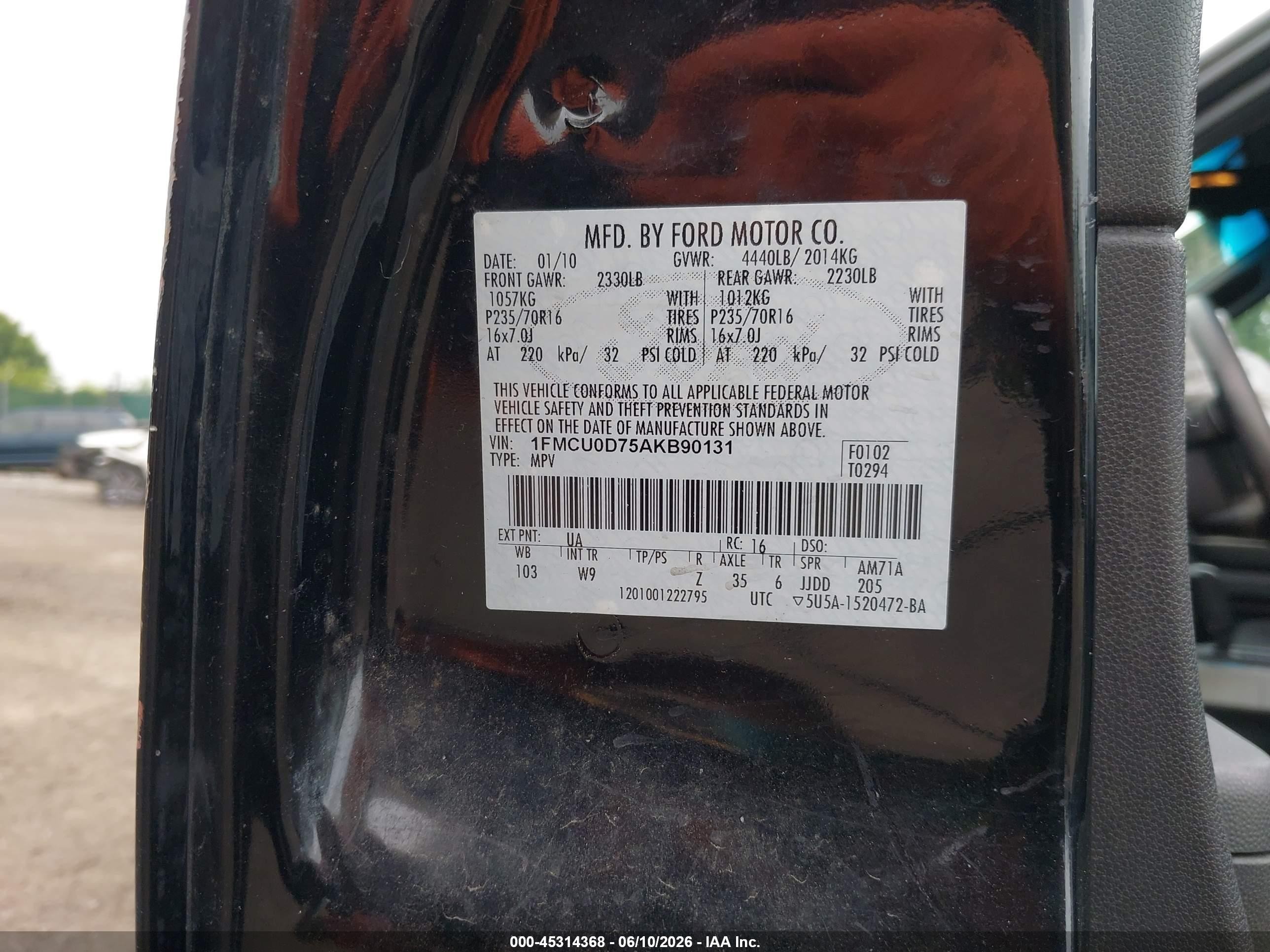 2010 Ford Escape Xlt Black vin: 1FMCU0D75AKB90131