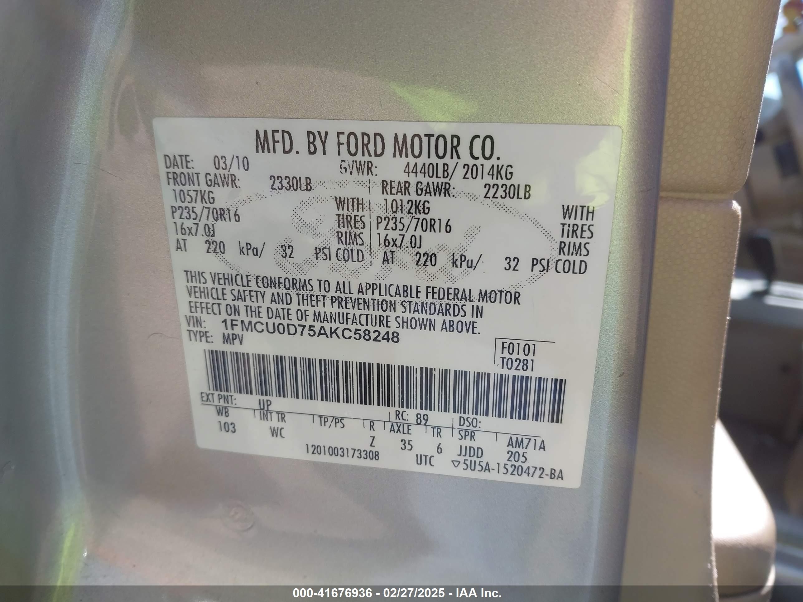 2010 Ford Escape Xlt Tan vin: 1FMCU0D75AKC58248