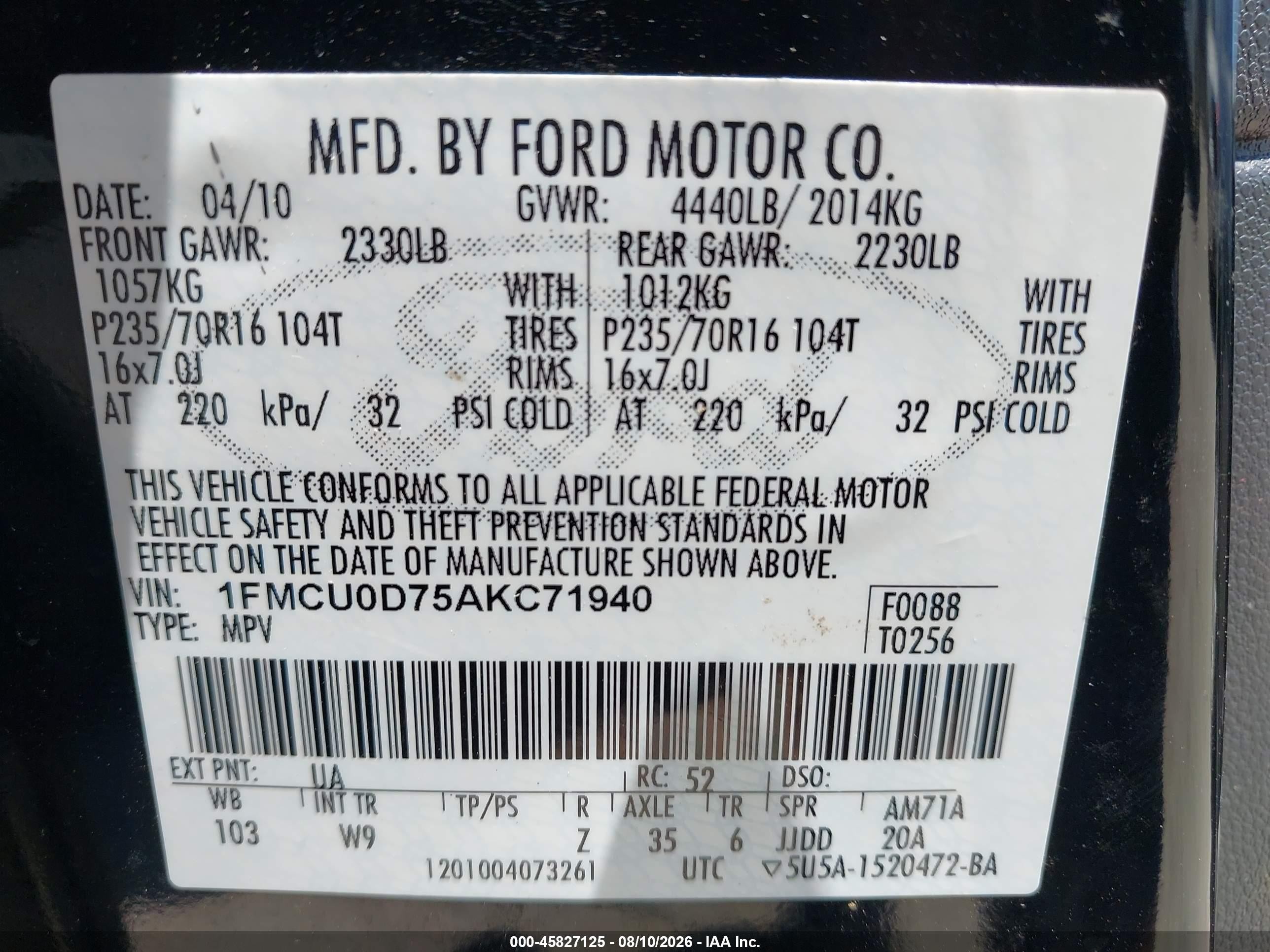 2010 Ford Escape Xlt Black vin: 1FMCU0D75AKC71940