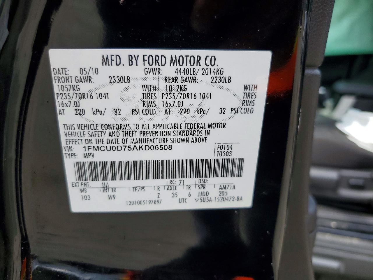 2010 Ford Escape Xlt Black vin: 1FMCU0D75AKD06508