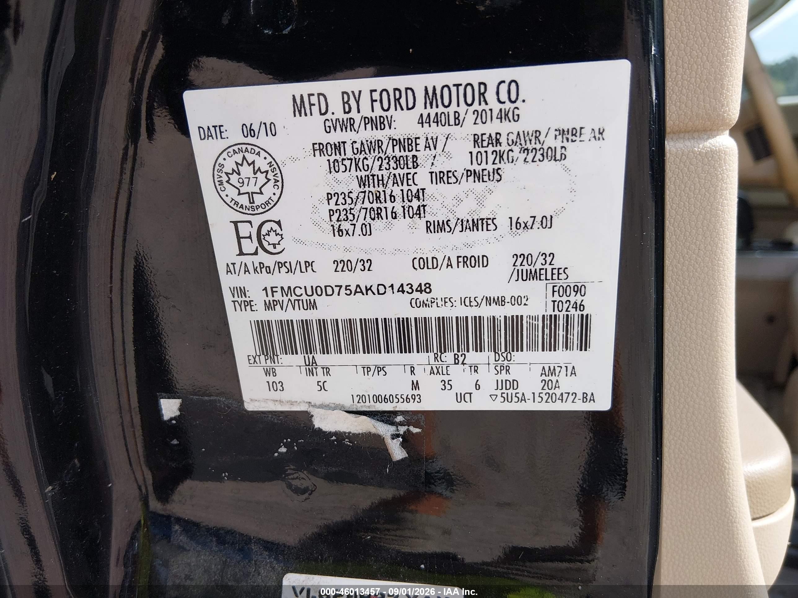 2010 Ford Escape Xlt Black vin: 1FMCU0D75AKD14348